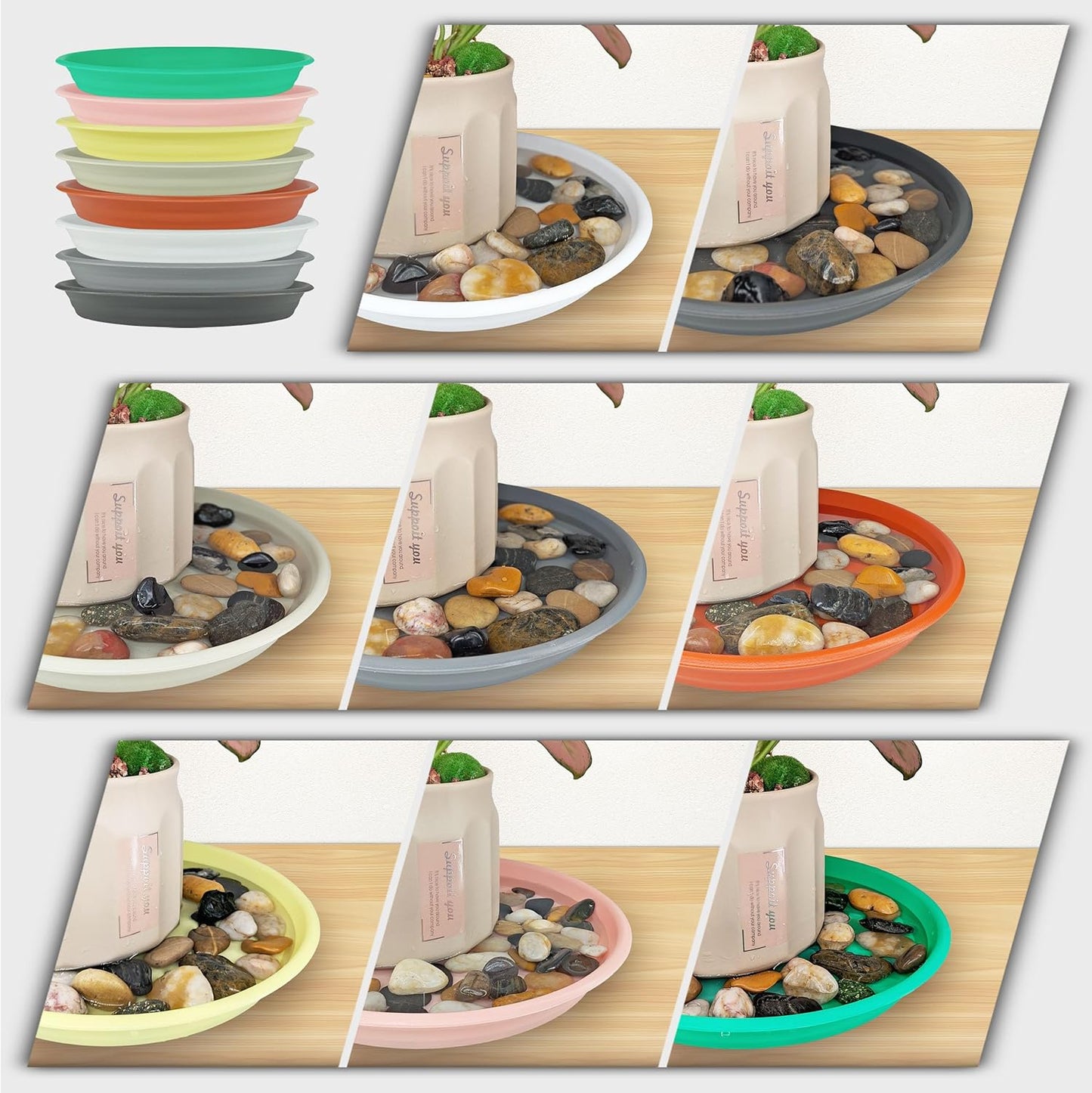 12Pcs Colourful Plant Saucer, 6 8 10 Inch Durable Plastic Plant Tray, Round Plant Pot Saucers, Drip Tray for Indoor and Outdoor Garden, White