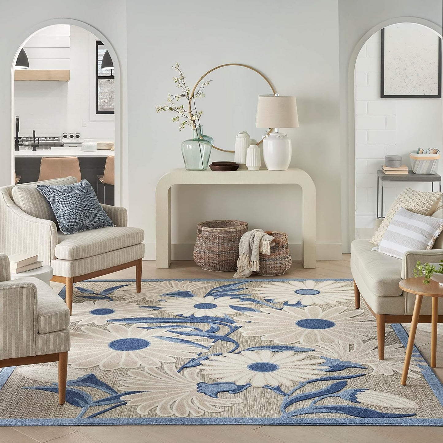 Nourison Home Aloha 4' x 6' Blue Gray Fabric Contemporary Area Rug (4' x 6')