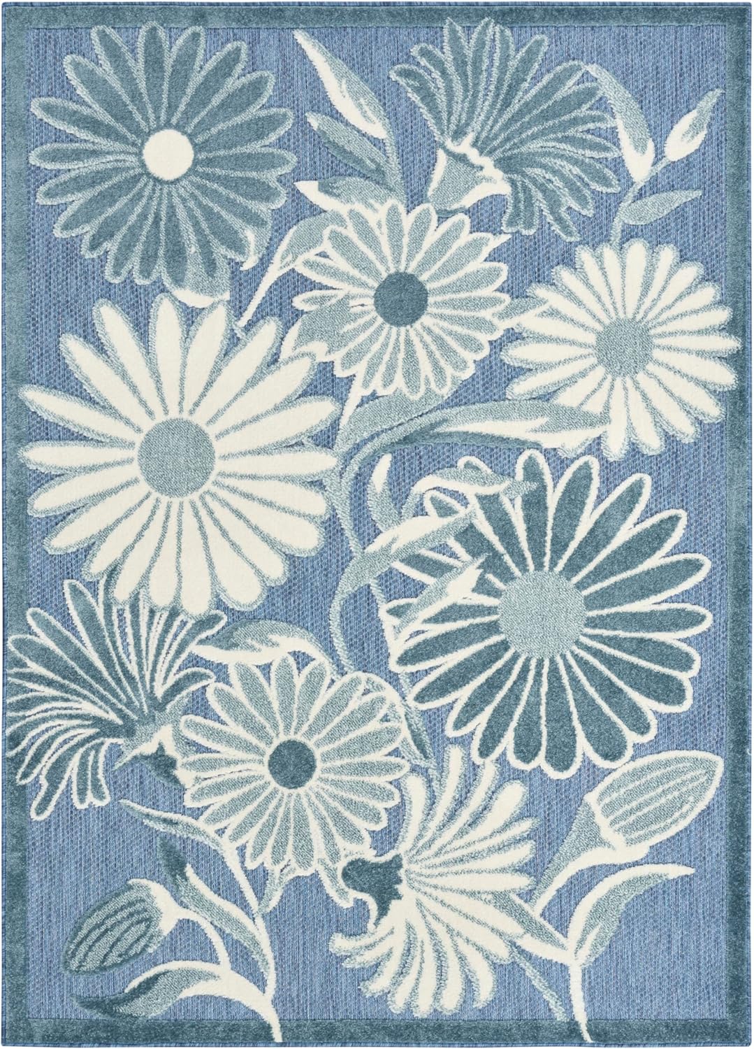 Nourison Aloha Blue 5'3" x 7'5" Area Rug - Easy Clean, Non Shedding, Bed Room, Living Room, Dining Room, Kitchen (5' x 8')