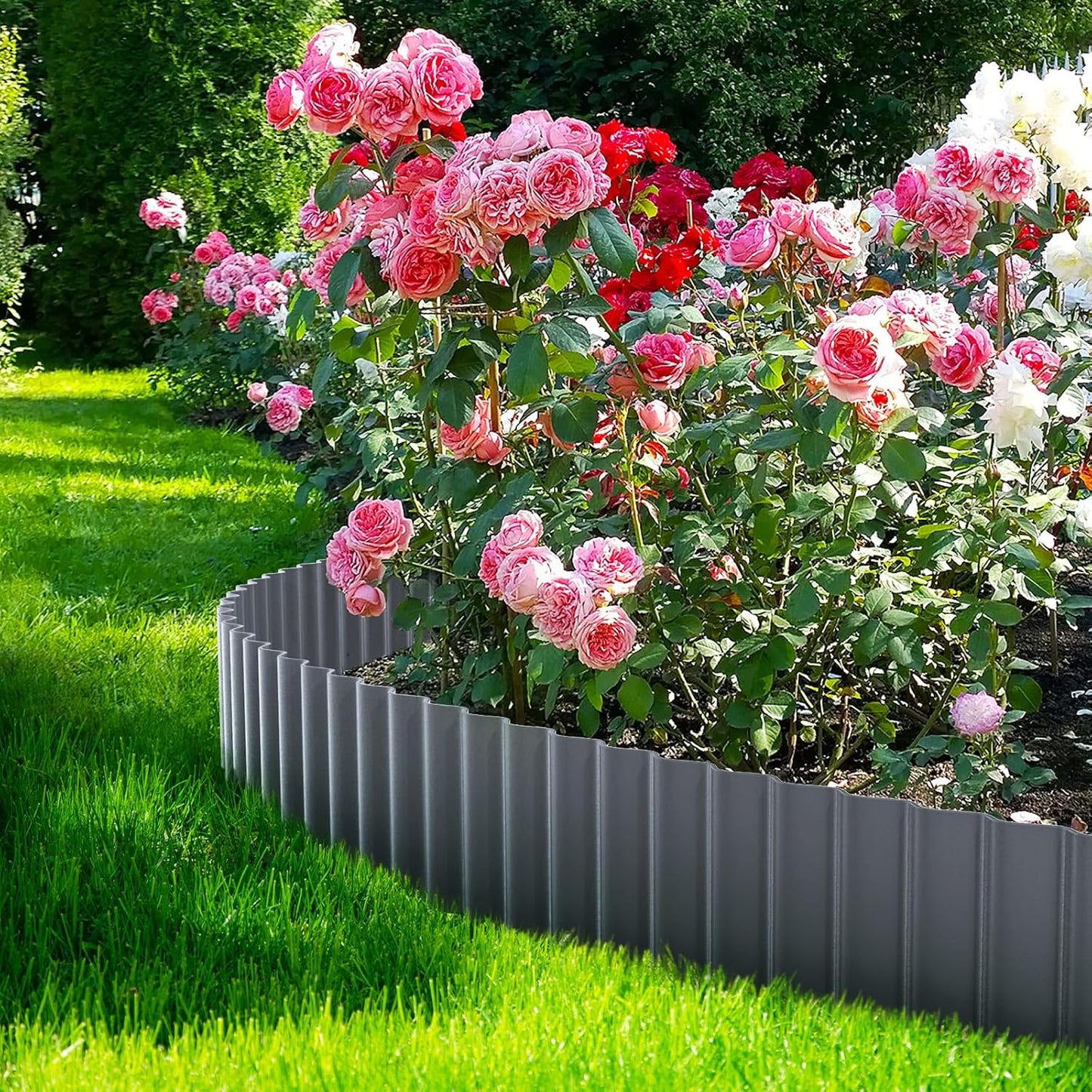 LAVEVE Corrugated Metal Garden Edging 4" x 10Ft, Landscape Edging Border for Lawn, Flower Bed, Garden Fence, Paver Edging (Dark Gray)