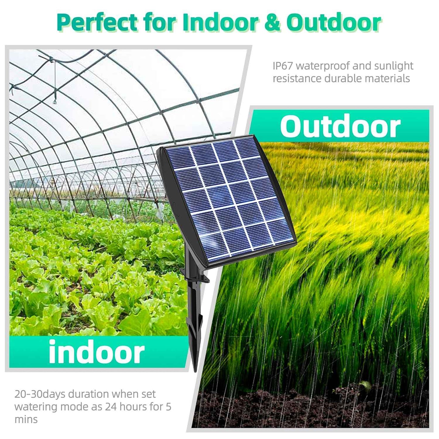 Solar Powered Drip Irrigation System, OHYEAHSPIN Solar Automatic Garden Watering Outdoor Greenhouse Accessories Supported 15 Pots Plants & 6 Timer Modes