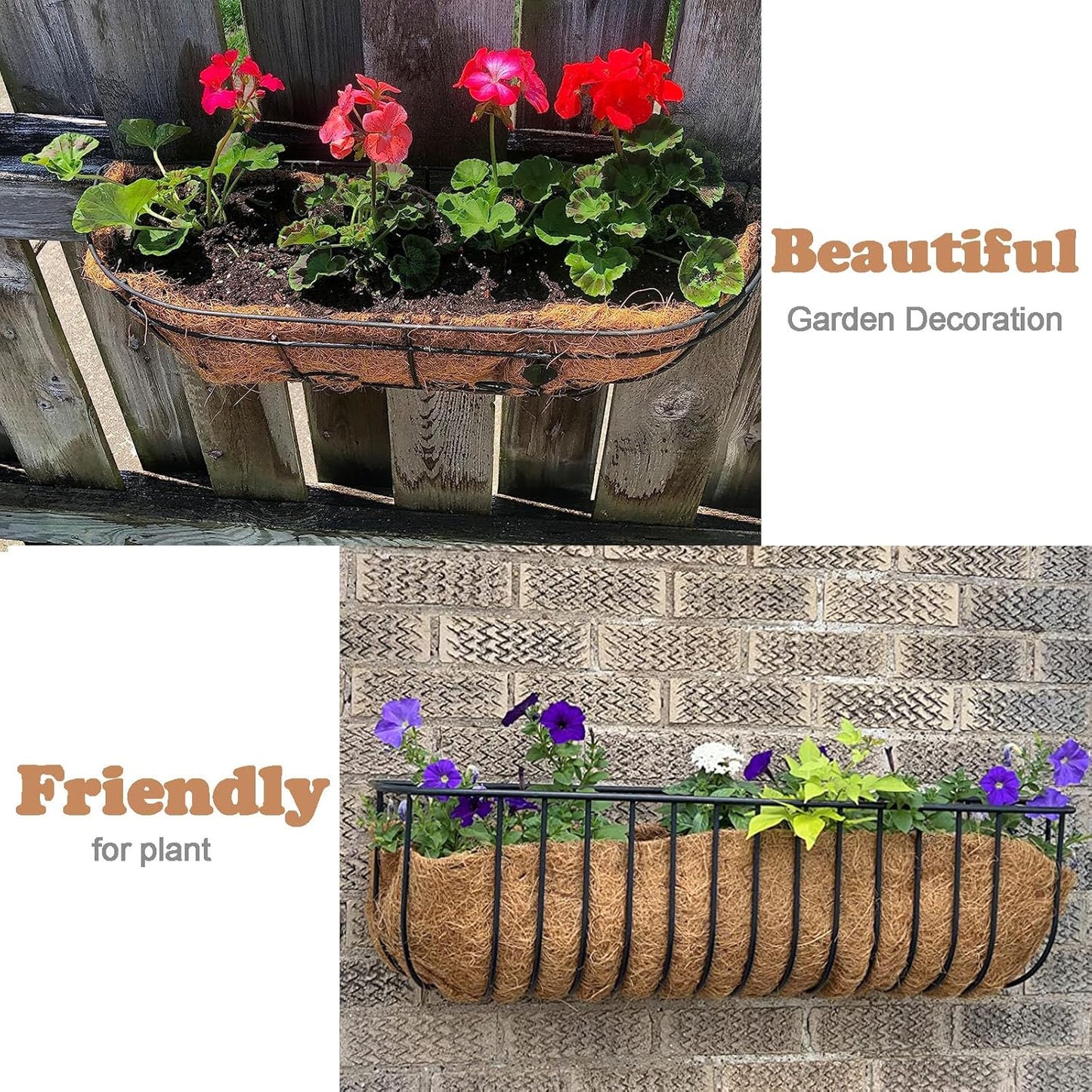 4 Pack Rectangle Coco Liner 24 Inch Hanging Basket Liners 100% Natural Coconut Husk Liners for Planters Window Box Planter Inserts for Large Pots Trough Planters Outdoor Garden Decoration