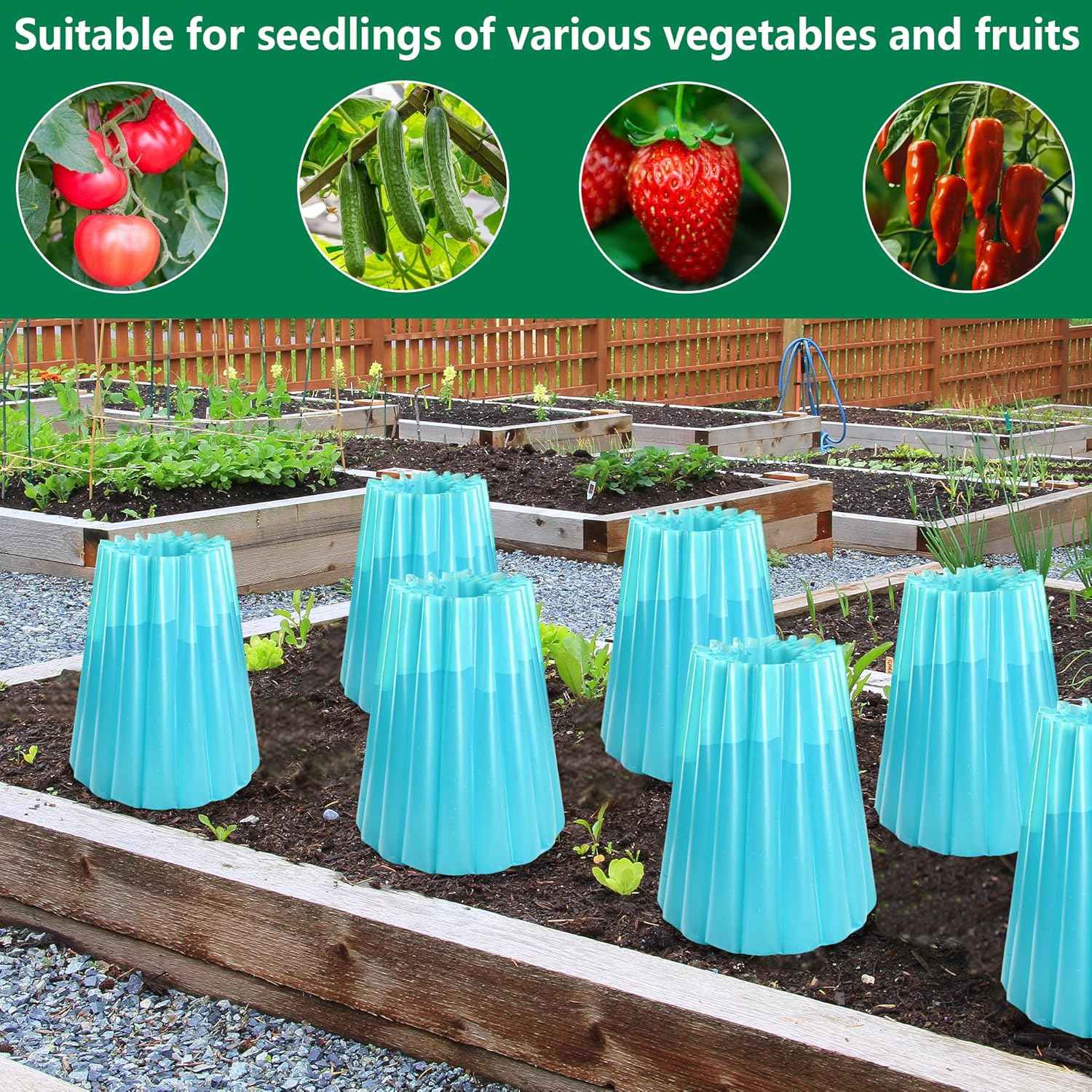 Adnee 5 Pack Water Filled Plant Protectors-19 x 17 Inch Reusable Wall of Water Plant Covers for Tomato Plants-Blue Early Season Insulating Plant Protective Cover for Outdoor Winter Freeze Protection
