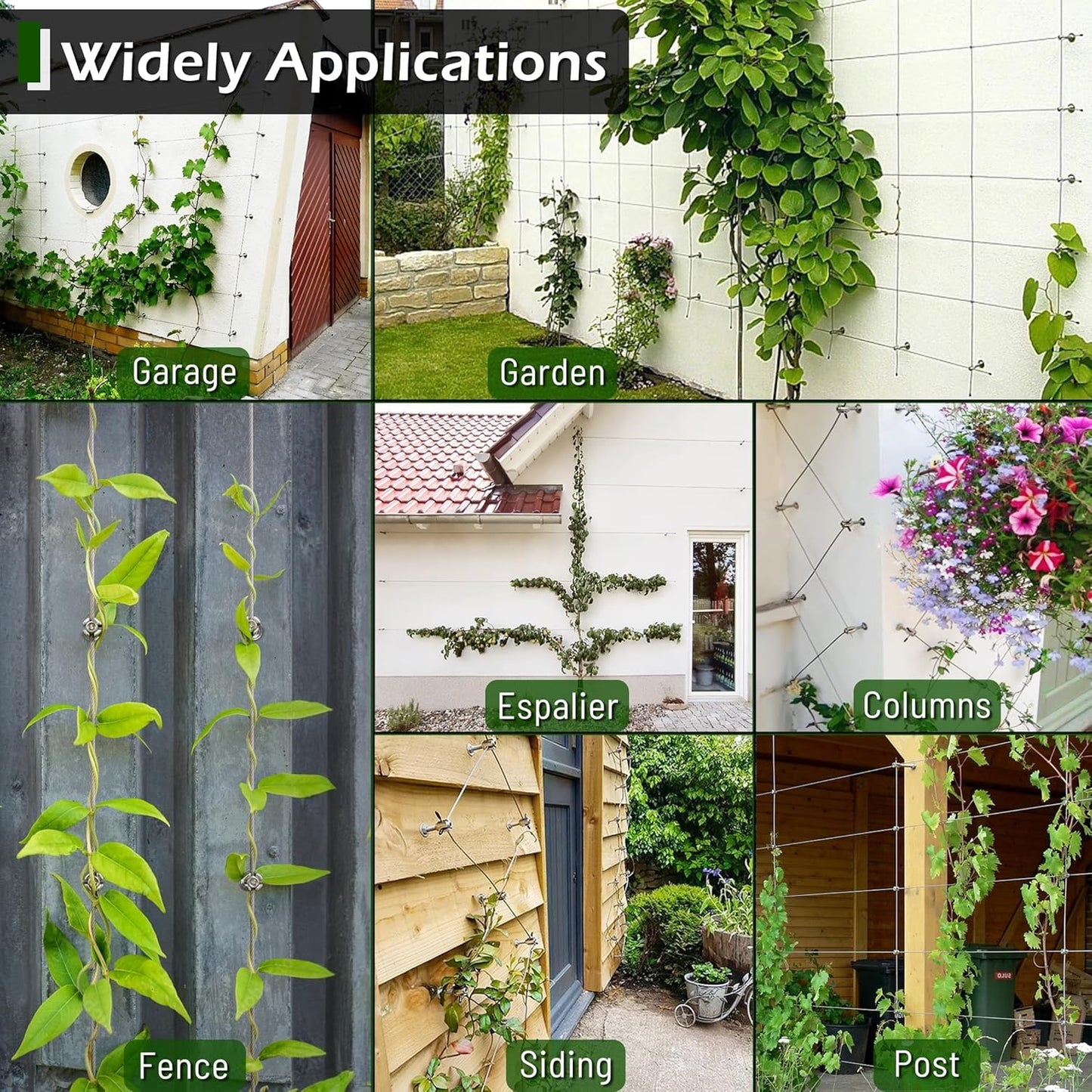 Wire Trellis for Climbing Plants Outdoor, 30-Set Wall Wire Trellis Kit with 5/64"(2mm) x 150ft Stainless Steel Cable & Cutter, T316 Espalier System for Fence and Garden DIY Projects