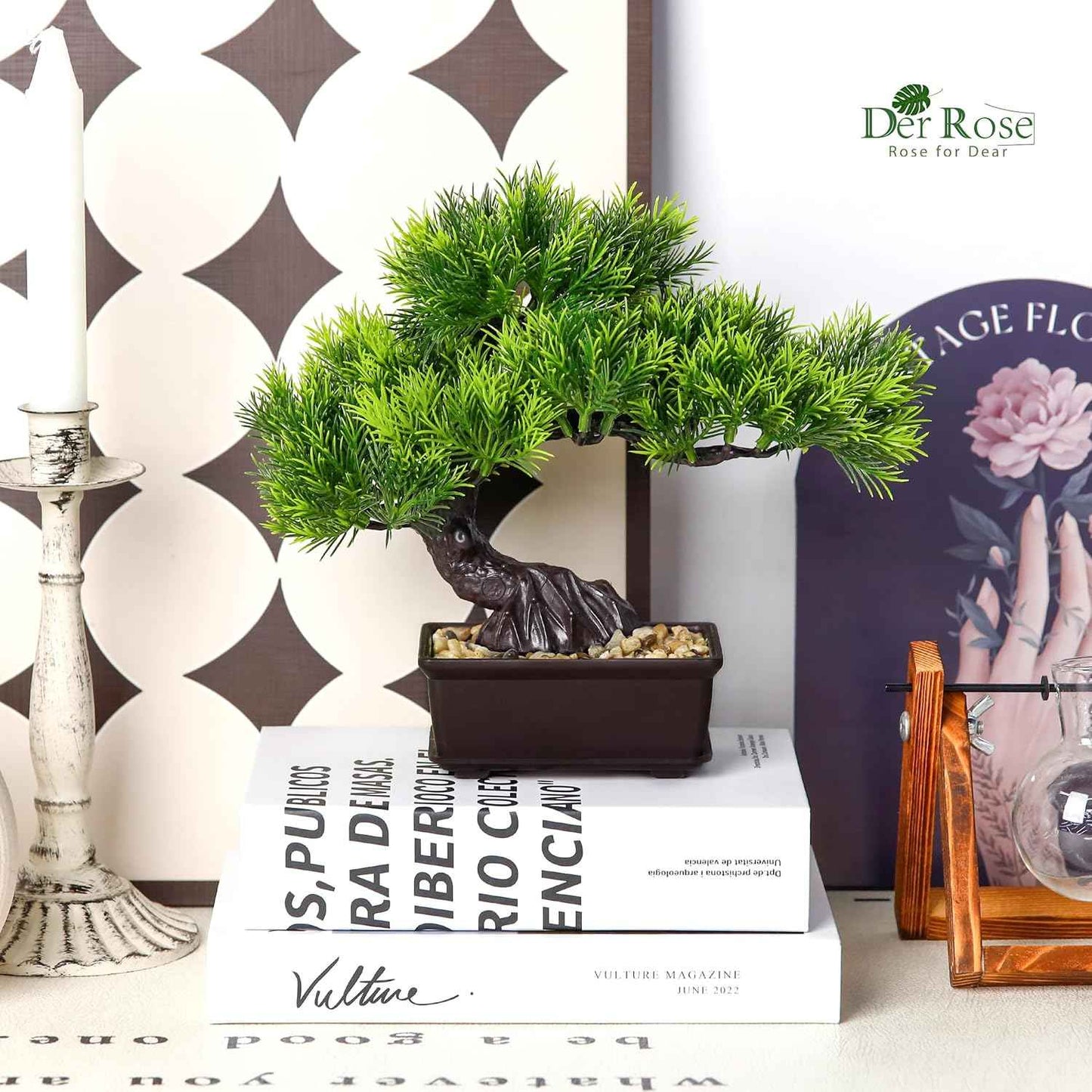 Der Rose 8 Inch Fake Plants Artificial Bonsai Tree Cedar for Home Office Desk Table Shelf Japanese Zen Decor (Pine)