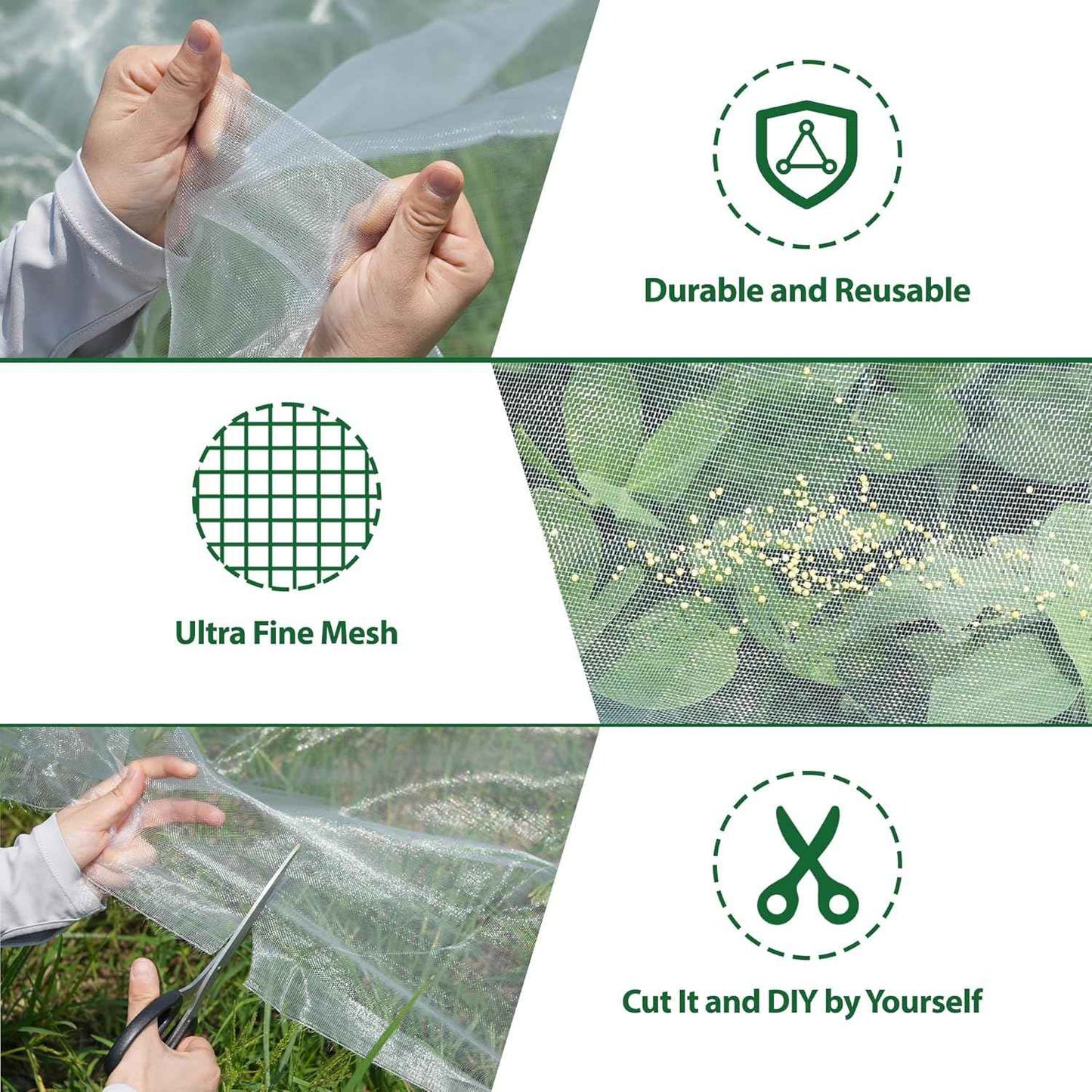10 * 50FT Ultra Fine Garden Mesh Netting Pest Barrier, White Plant Covers for Outdoor Patio Greenhouse Crops Vegetables Fruit Flower Garden Protection, Row Covers Fabric Screen Insect Bug Bird Netting