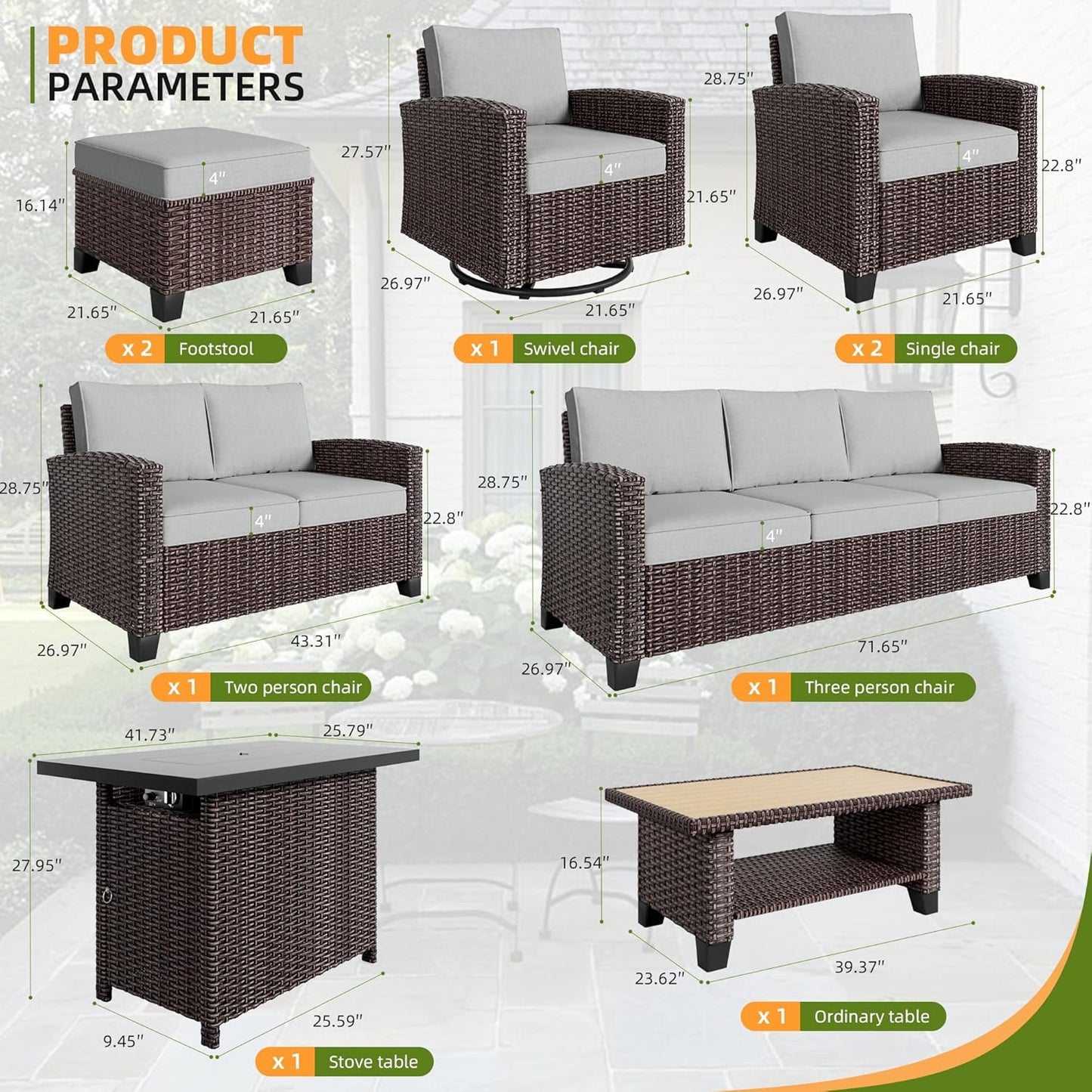 Outdoor Patio Sectional Sofa Set, 4-Piece Rattan Furniture, Patio Conversation Sets with Fire Pit, Seats 4, Light Grey