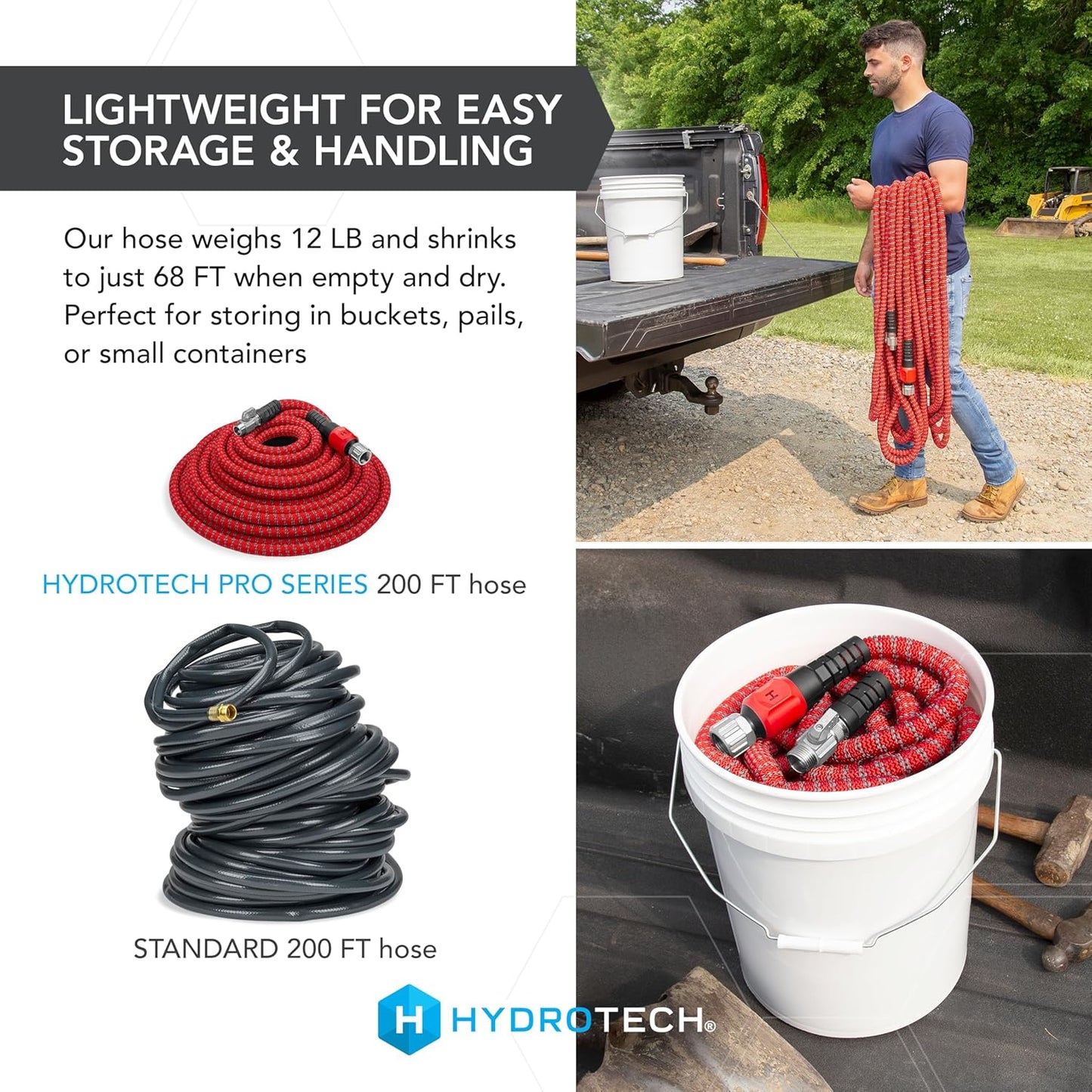HydroTech 200ft Expandable Garden Hose – Heavy Duty Burst-Proof, Flexible & Lightweight Water Hose for Yard, Lawn & Car Wash (Hose Only / Bundle with Spray Nozzle)