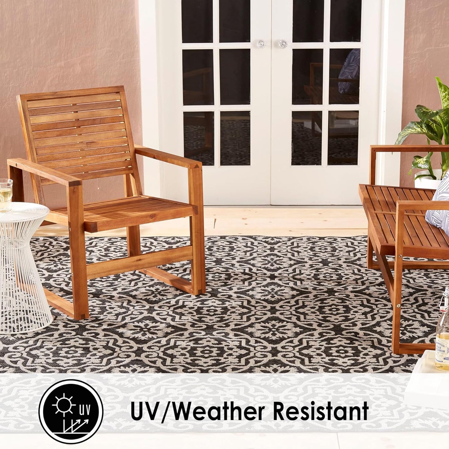 Nicole Miller New York Patio Country Julia Transitional Geometric Indoor/Outdoor Area Rug, Black/Grey, 3'11"x5'2"