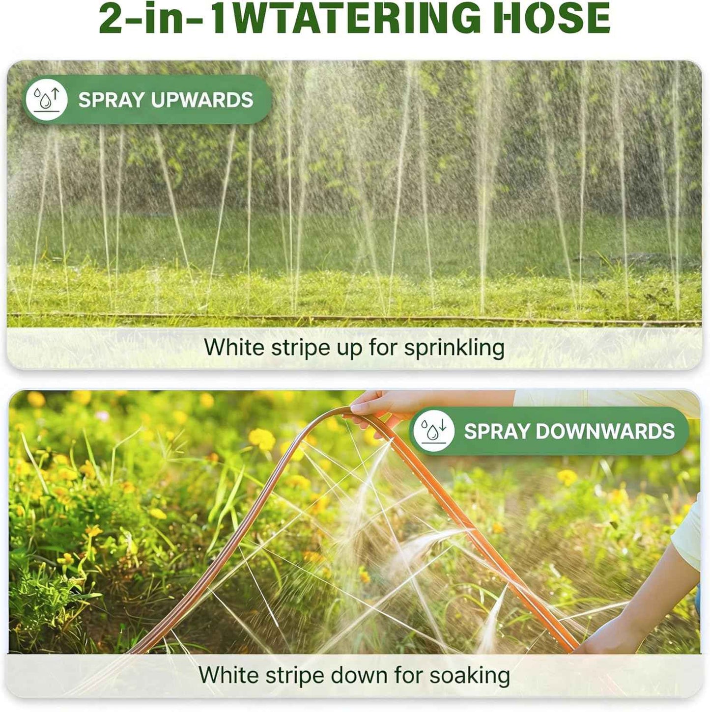 Sprinkler Soaker Hose 100 FT, Watering Hose with Holes, High-Efficiency Water-Saving Sprinklers System for Lawn and Garden with Staples 50FT × 2Pack