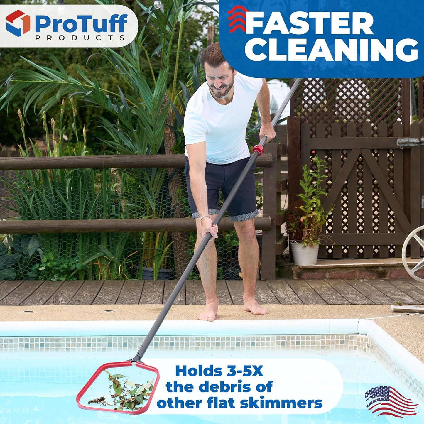 ProTuff Flat Pool Skimmer Net – 2 Year Unconditional Free Replacement – Heavy-Duty Flat Net, Fine Mesh for Leaves, Silt & Pollen – Strong Aluminum Frame, Fits Standard Telescoping Pole
