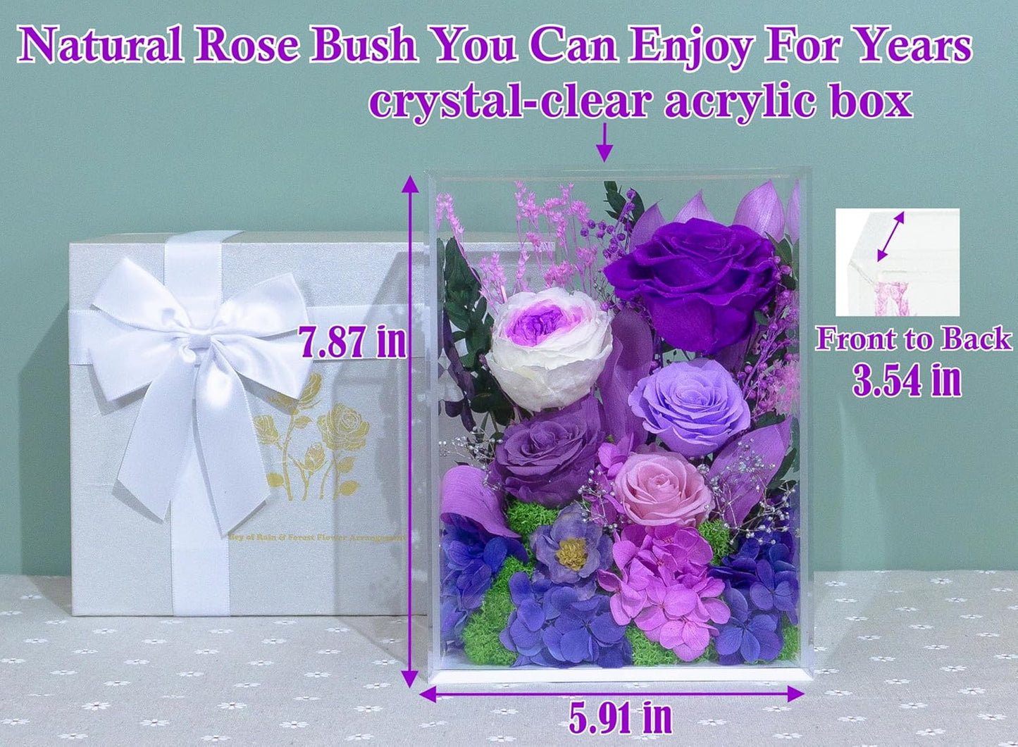 Valley of Rain & Forest Long-Lasting Real Flowers, Handcrafted Preserved Rose Bush For you to Send Love for All Occasions, Floral Arrangement for Indoor Decoration (Dark Purple Rose)