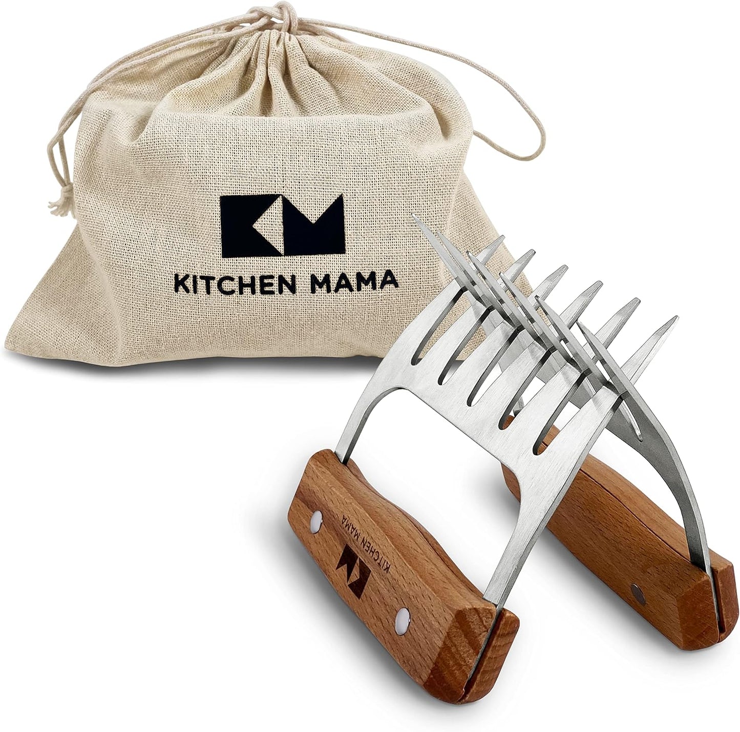 Kitchen Mama Meat Claws: Stainless Steel Shredder Claws with Wooden Handle for BBQ, Shredding, Pulling Pork, Chicken, Beef, and Turkey - Perfect for Grill Masters (1 Pair) - Lumora Garden