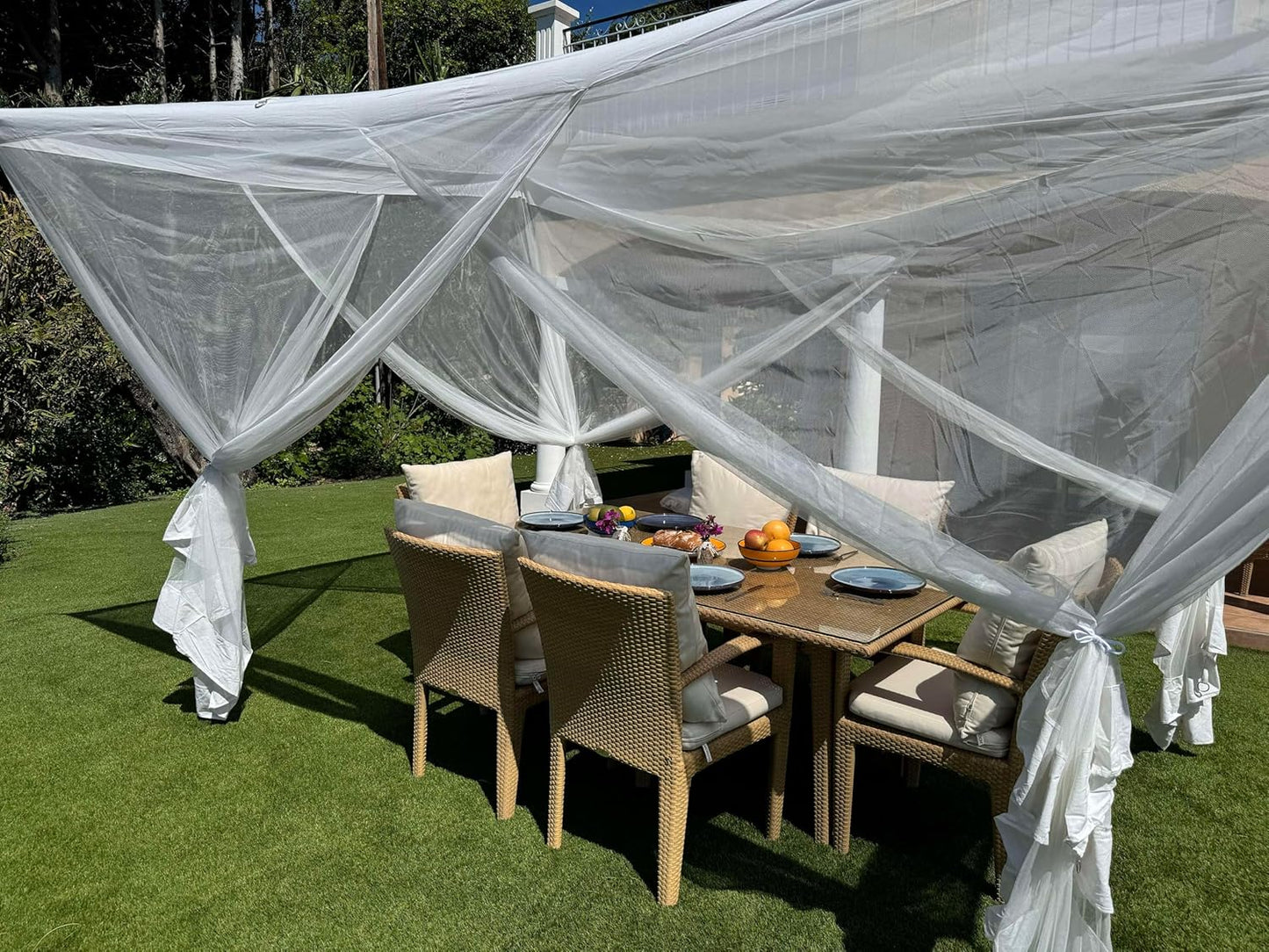 Mosquito Net for Patio 14.75 x 8.2 FT | Very Large Sizes & Fabric Designed for Outdoors | Insect House Screen Netting for Gazebo, Porch & Garden Terrace | White Outside Canopy Bug Protection