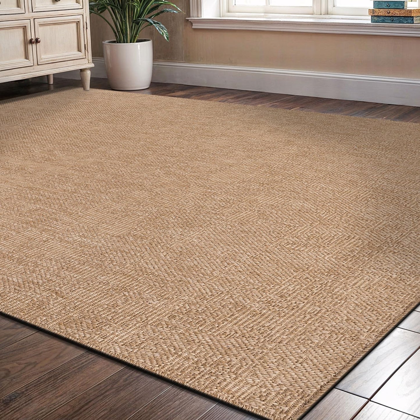 Washable Easy Jute Rug 8x10, Indoor Outdoor Rugs Natural Color Farmhouse Area Rugs for Living Room, Kitchen Rug High Traffic Area, Easy to Clean Solid Boho Woven Design Outside Carpet (8 X 10 Natural)
