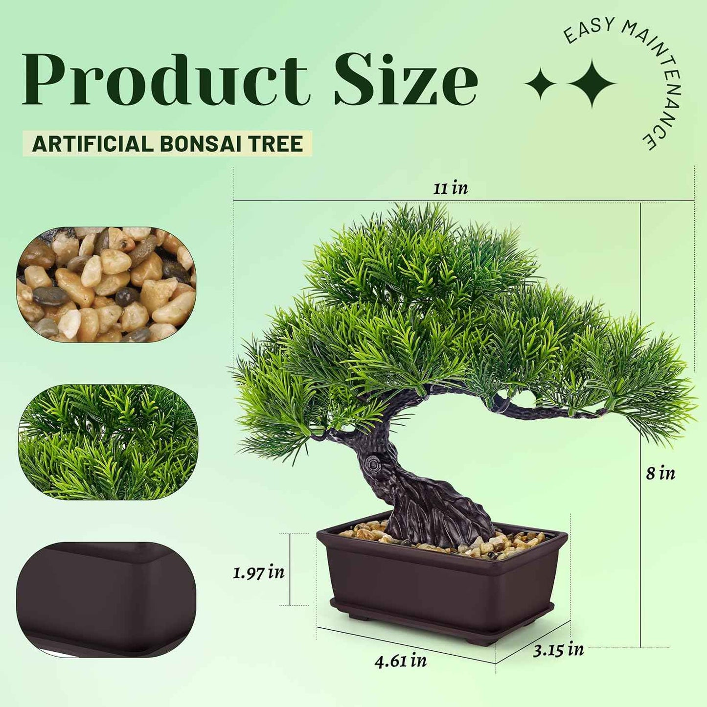 Der Rose 8 Inch Fake Plants Artificial Bonsai Tree Cedar for Home Office Desk Table Shelf Japanese Zen Decor (Pine)