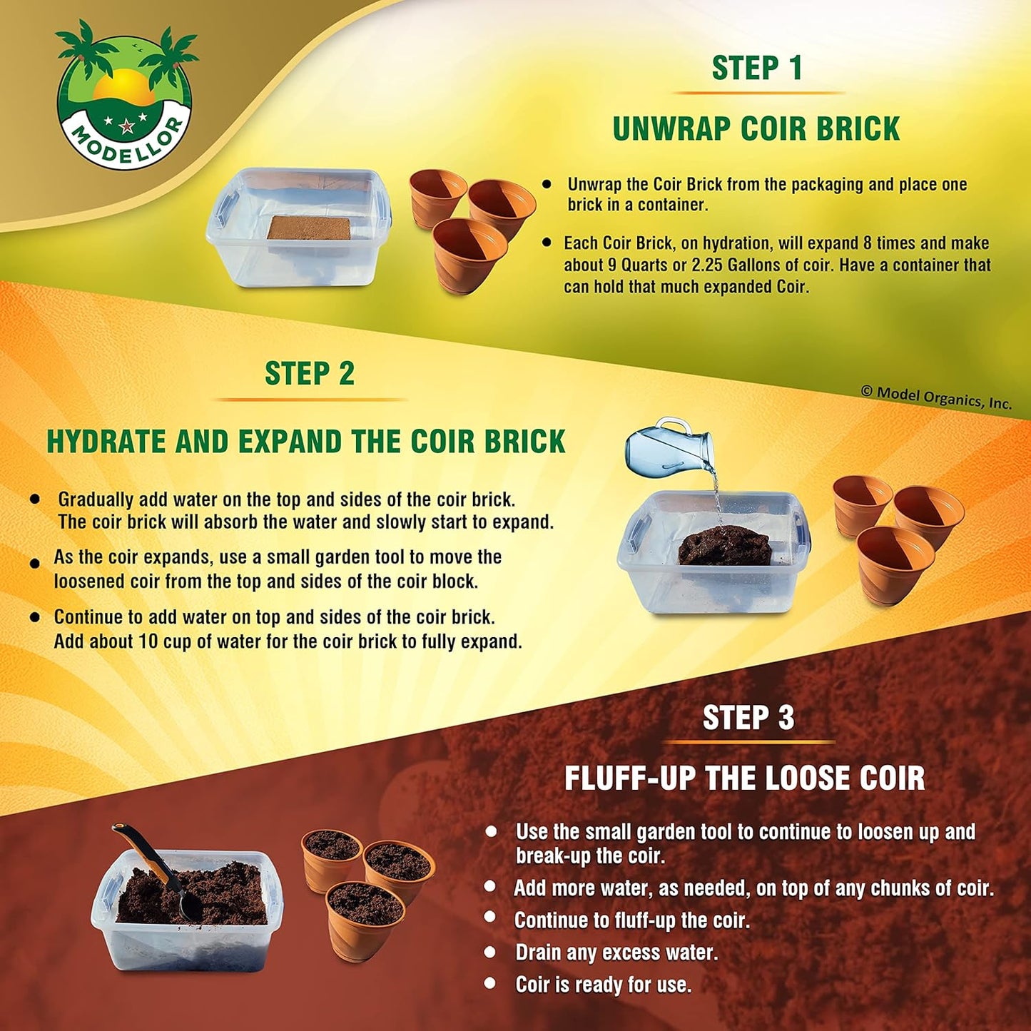 4 Bricks (5 lb) Modellor Premium Super Washed Coco Coir, Yields 9 gallons [36 quarts], Seed Starter, Organic, pH Balanced, Gardening, Indoor, Outdoor use.