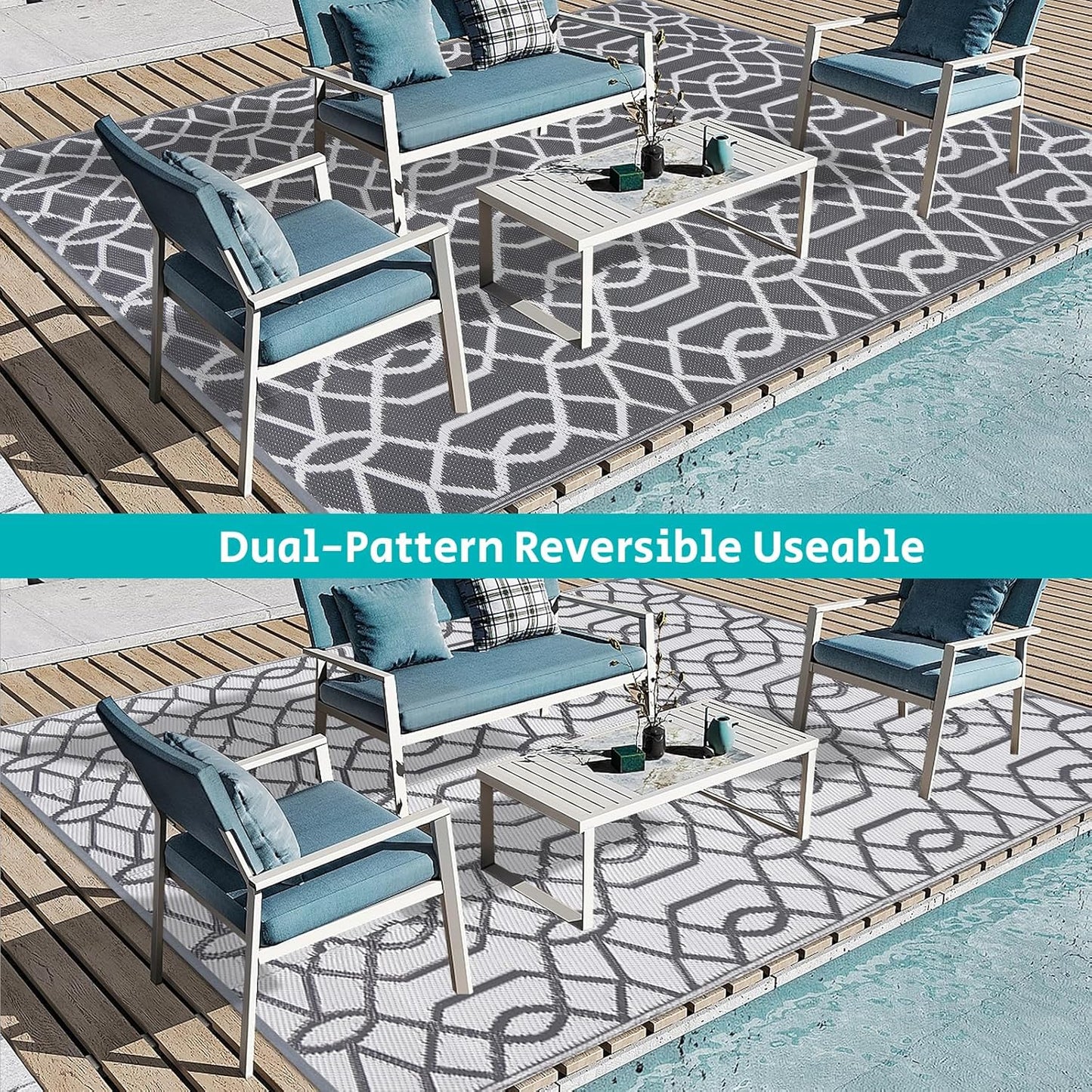 HEBE Outdoor Rug Waterproof 8x10, Reversible Plastic Straw Rug RV Camping Rug, Indoor Outdoor Patio Mat Clearance, Outside Carpet for Porch,Deck,Camper,Balcony,Backyard,Picnic