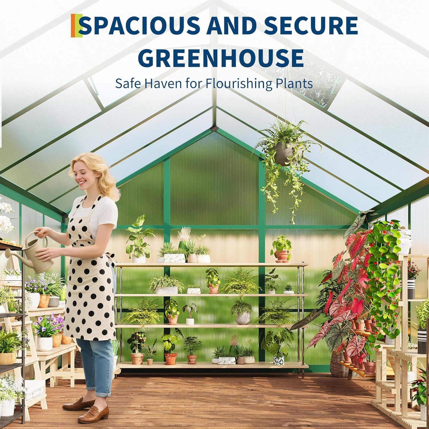 Garvee 6 X 10 Greenhouse, Greenhouses for Outside, Polycarbonate Greenhouse with Aluminum Frame, Lockable Door and Ajustable Roof Vent for Backyard, Green Houses for Outside Garden Backyard, Patio