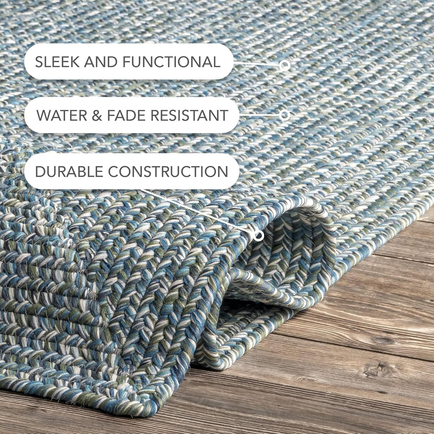 nuLOOM 2' x 8' Solid Hand Braided Indoor/Outdoor Area Rug, Pet-Friendly, High Traffic, Weather Resistant, for Patio, Balcony, Bedroom, Living, Dining Room, Wynn Aqua