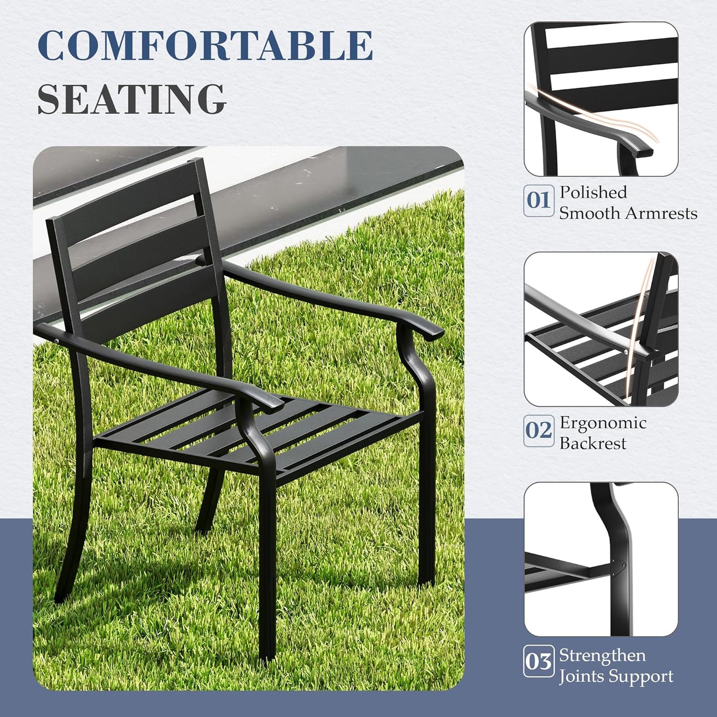 HOMREST 5 Piece Outdoor Patio Dining Set for 4, 37" Square Metal Table with Umbrella Hole and Storage Shelf, Stackable Wrought Iron Chairs, Patio Furniture Set for Deck/Backyard/Poolside/Garden