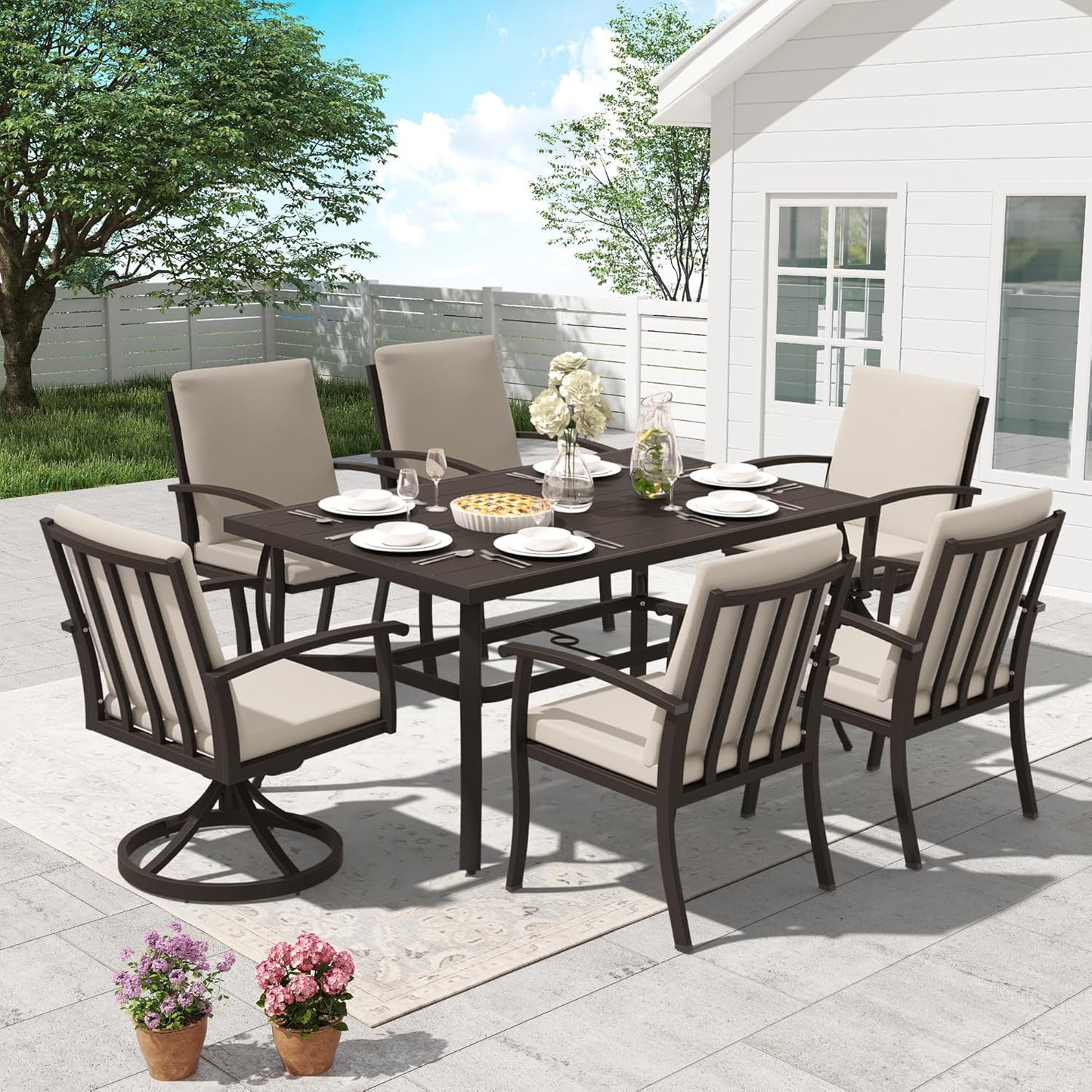 HAPPATIO Outdoor Dining Table for 6, Aluminum Rectangle Outdoor Dining Table with Umbrella Hole, All-Weather Aluminum Patio Dining Table for Garden Yard Poolside, Only Table, Black
