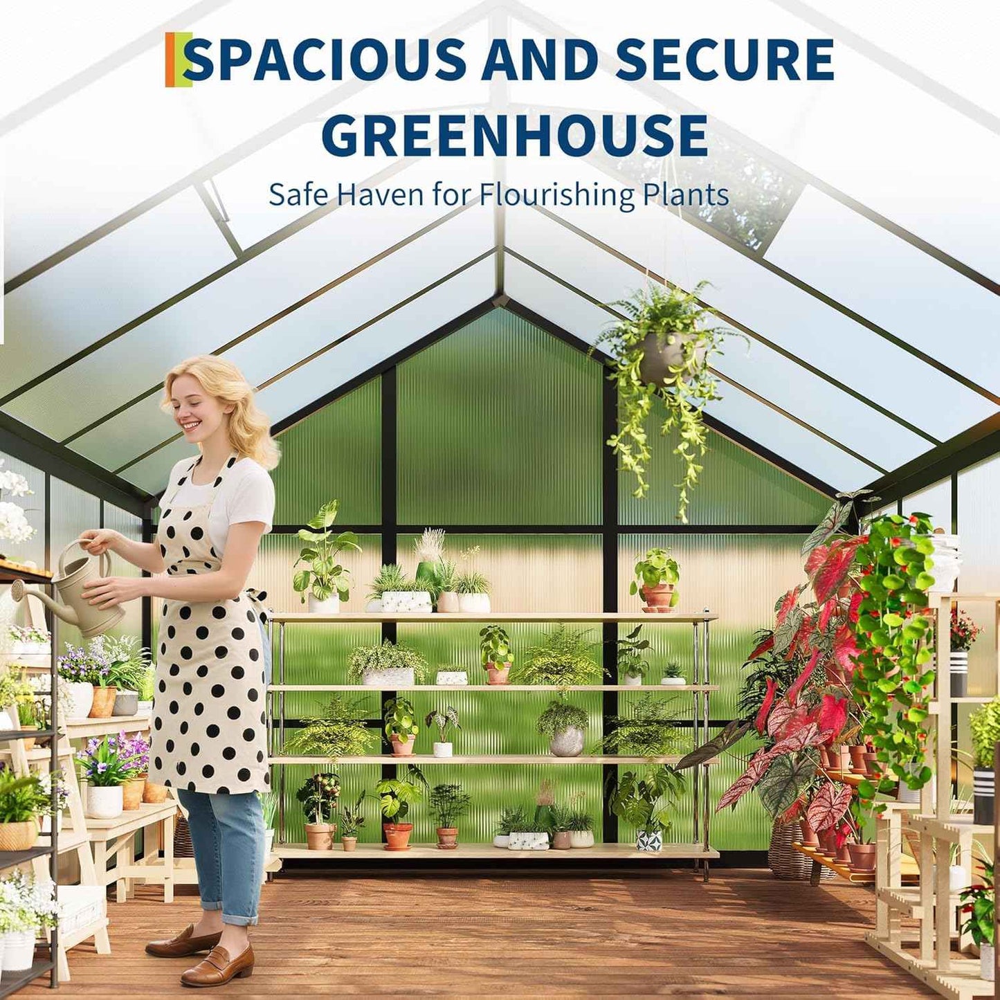 6x8FT Polycarbonate Greenhouse, Walk-in Outdoor Aluminum Frame Greenhouse with Roof Vent, Lockable Push Door for Garden, Backyard, Patio & Lawn