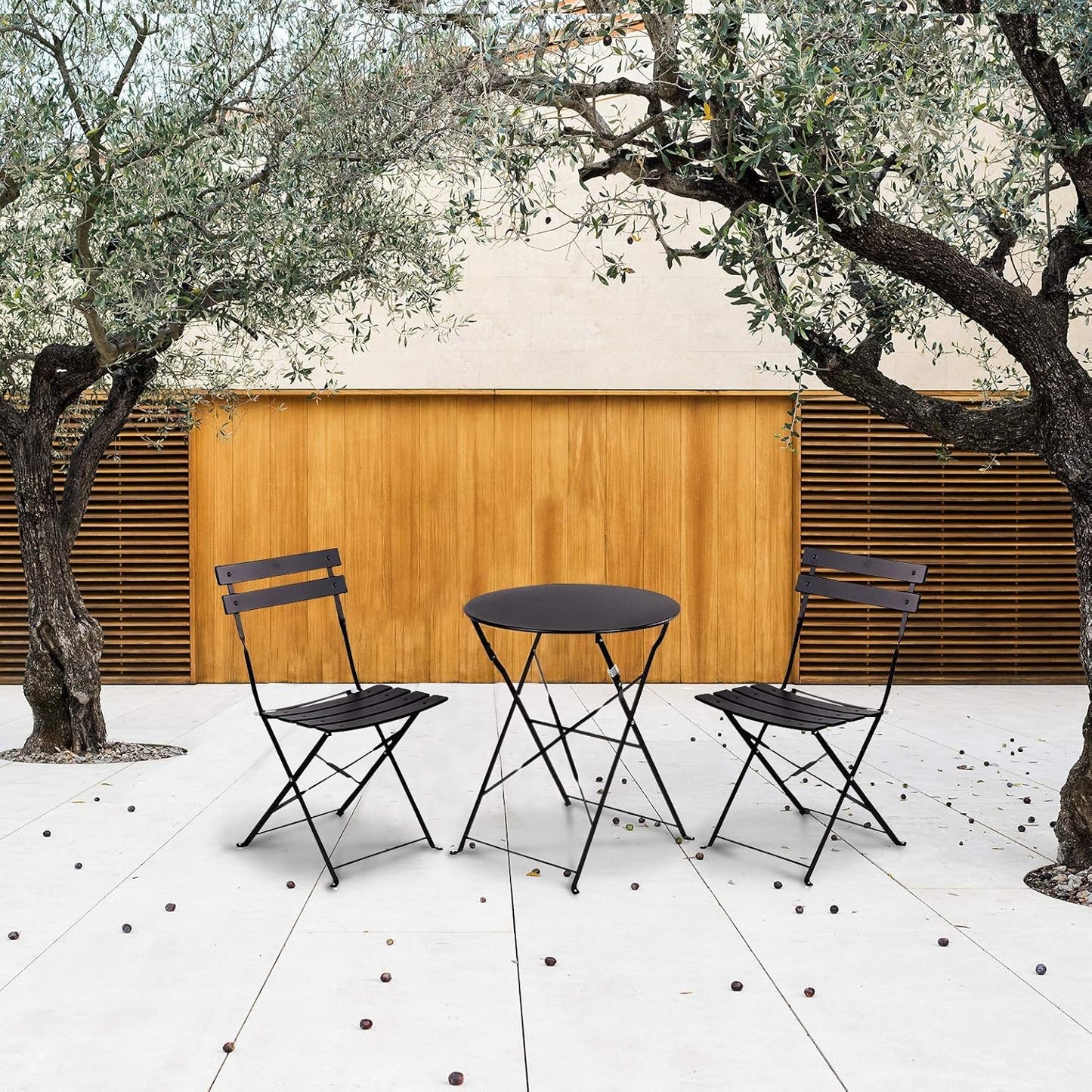 Grand patio Premium Frame Patio Bistro Set, Folding Outdoor Patio Furniture Sets, 3-Piece Patio Set of Folding Patio Table and Chairs, Black