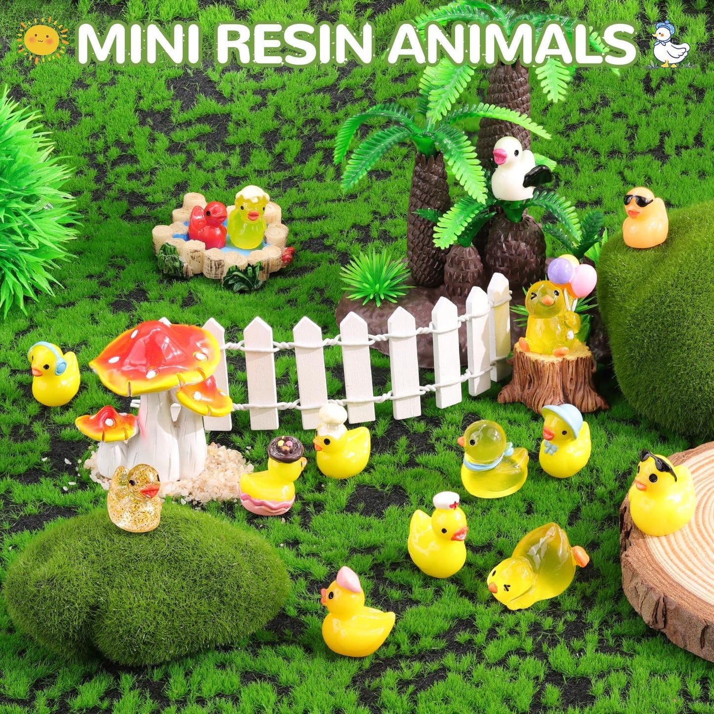 TINKRSTUFF 50PCS Mini Resin Animals Assorted Styles Cute Tiny Ducks,Miniature Duck Figures to Hide,Little Animal Bulk for Topper Desk Garden Dollhouse Landscape Aquarium Ornaments DIY Crafts & Decor