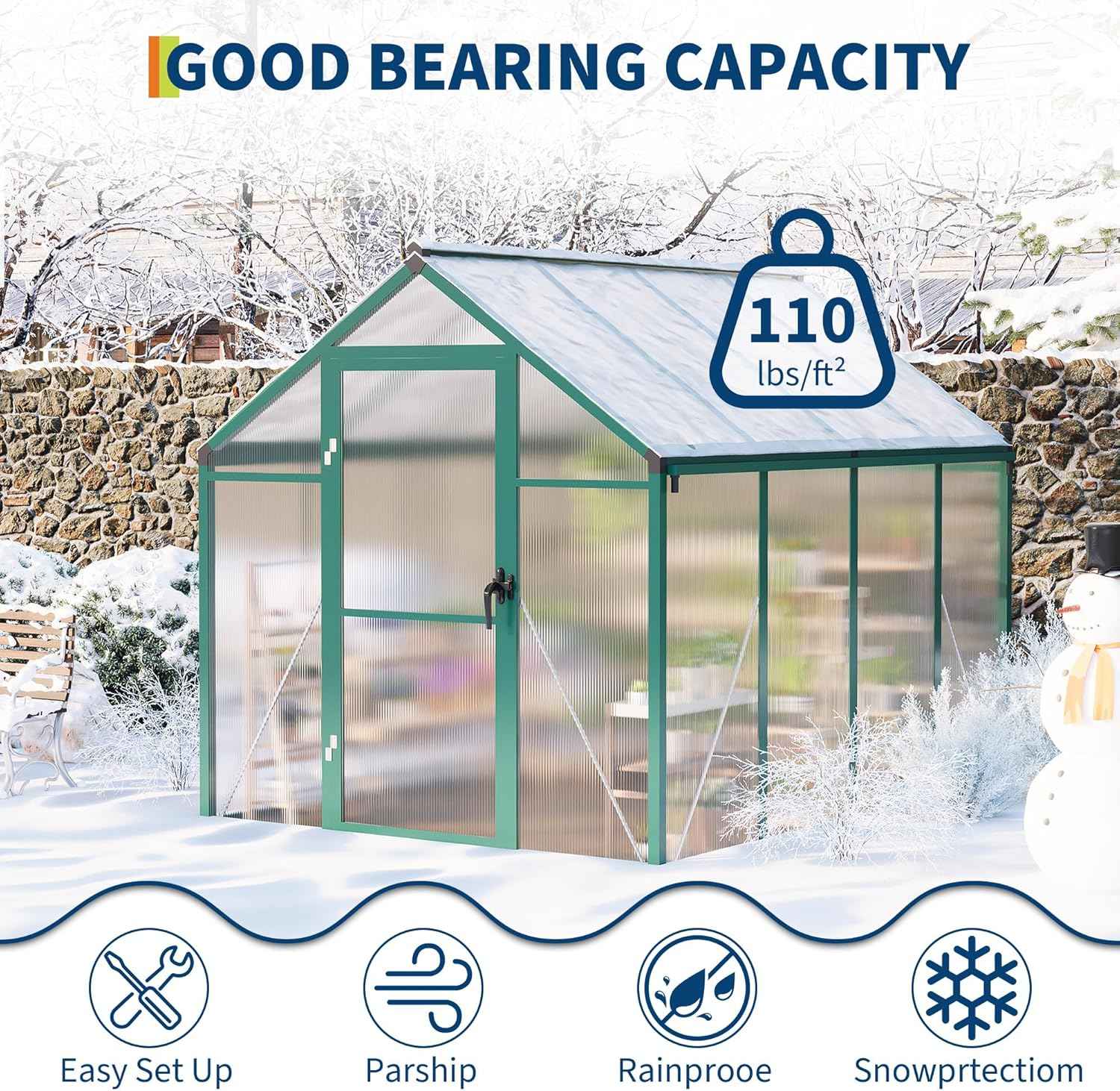 Garvee 6 X 10 Greenhouse, Greenhouses for Outside, Polycarbonate Greenhouse with Aluminum Frame, Lockable Door and Ajustable Roof Vent for Backyard, Green Houses for Outside Garden Backyard, Patio
