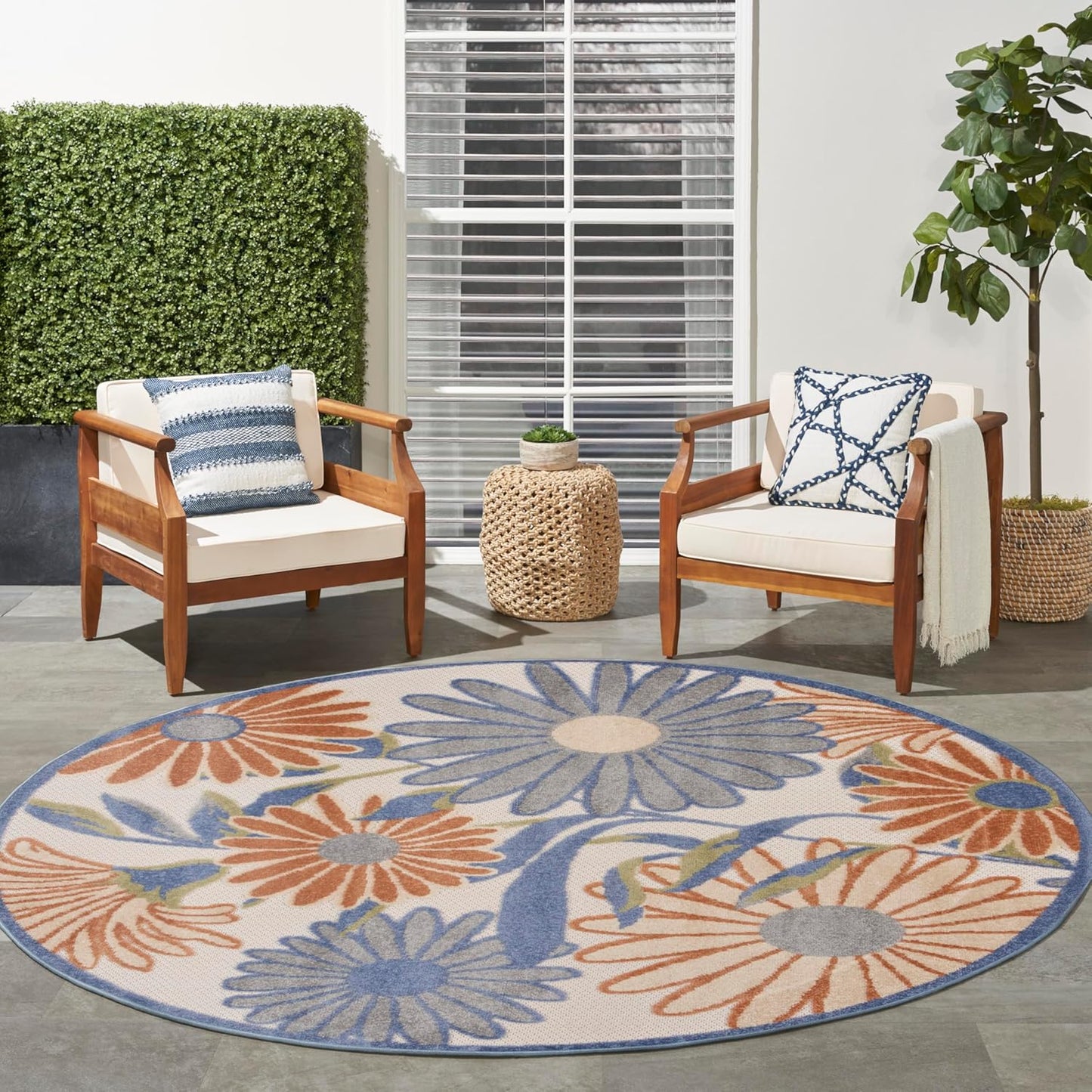 Nourison Home Aloha Beige Multicolor 7'10" x Round Area Rug - Easy Cleaning, Non Shedding, Bed Room, Living Room, Dining Room, Kitchen (8' x Round)