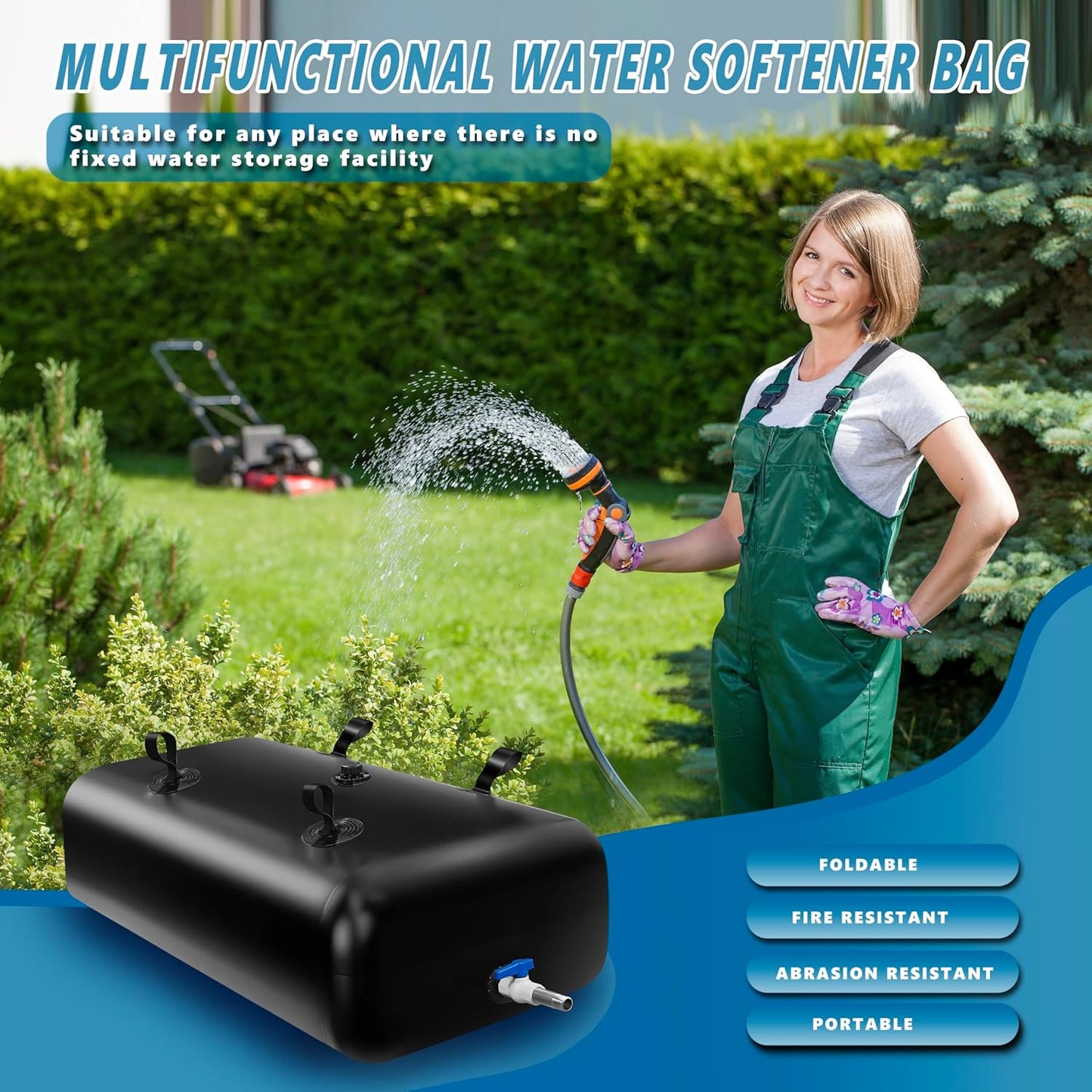 1400 L/370 Gal Water Bladder Tank, Foldable Portable Water Storage Container, Emergency Water Bag for RV, Truck Bed, Fire Prevention, Drought Resistance, Black