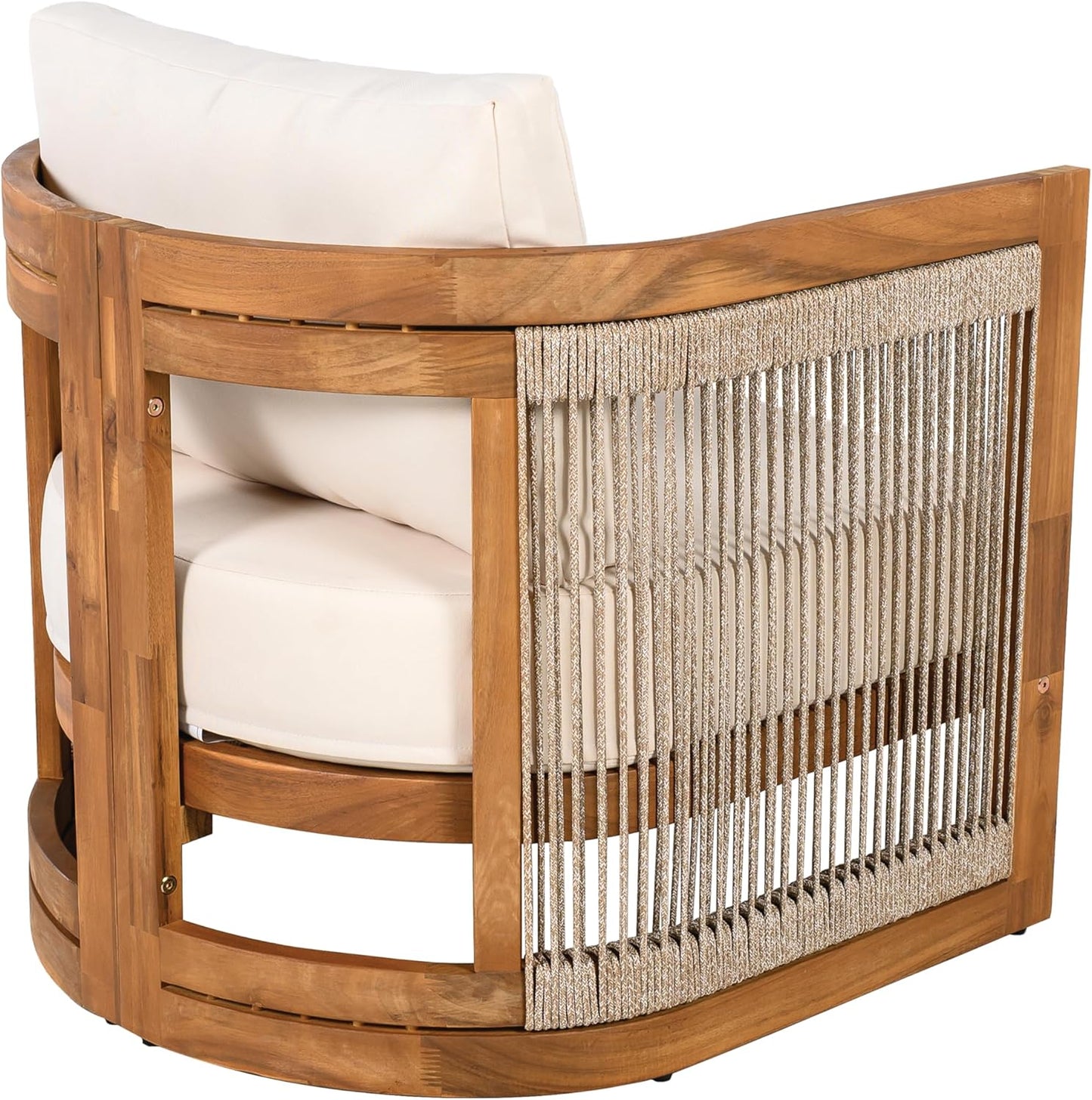 VilroCaz 4-Piece Patio Conversation Set, All Weather Sectional Sofa Set w/ 2 Chairs, Loveseat & Table Premium, Acacia Wood Outdoor Furniture Set with Woven Rope Accents and Cushions (Teak+Beige)