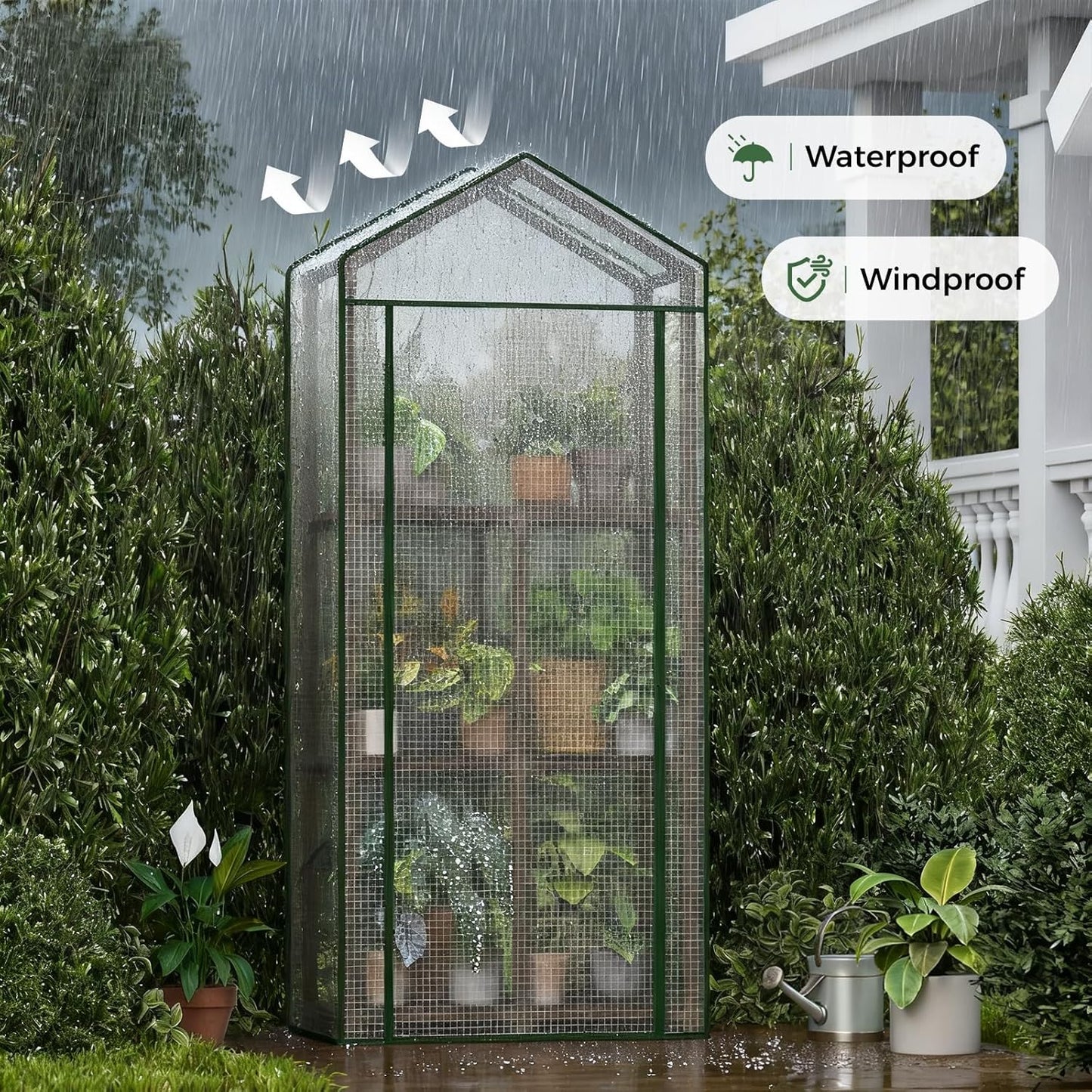 Bamworld 23 x 17 x 54-Inch Mini Greenhouses for Outdoors Portable Green House with PE Cover Sturdy Eucalyptus Wood Frame Small Greenhouse for Winter Plant Frost Protection Plant Garden Hot House