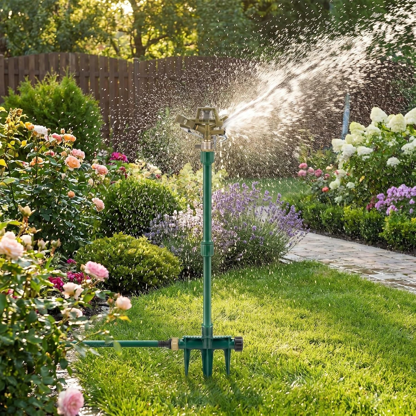Heavy Duty Impact Sprinkler for Yard Large Area, 360° Brass Pulsating Sprinkler, Includes 3 Stackable Extension Risers, Long Range Lawn & Garden Water Sprinklers(Metal Spike Base)