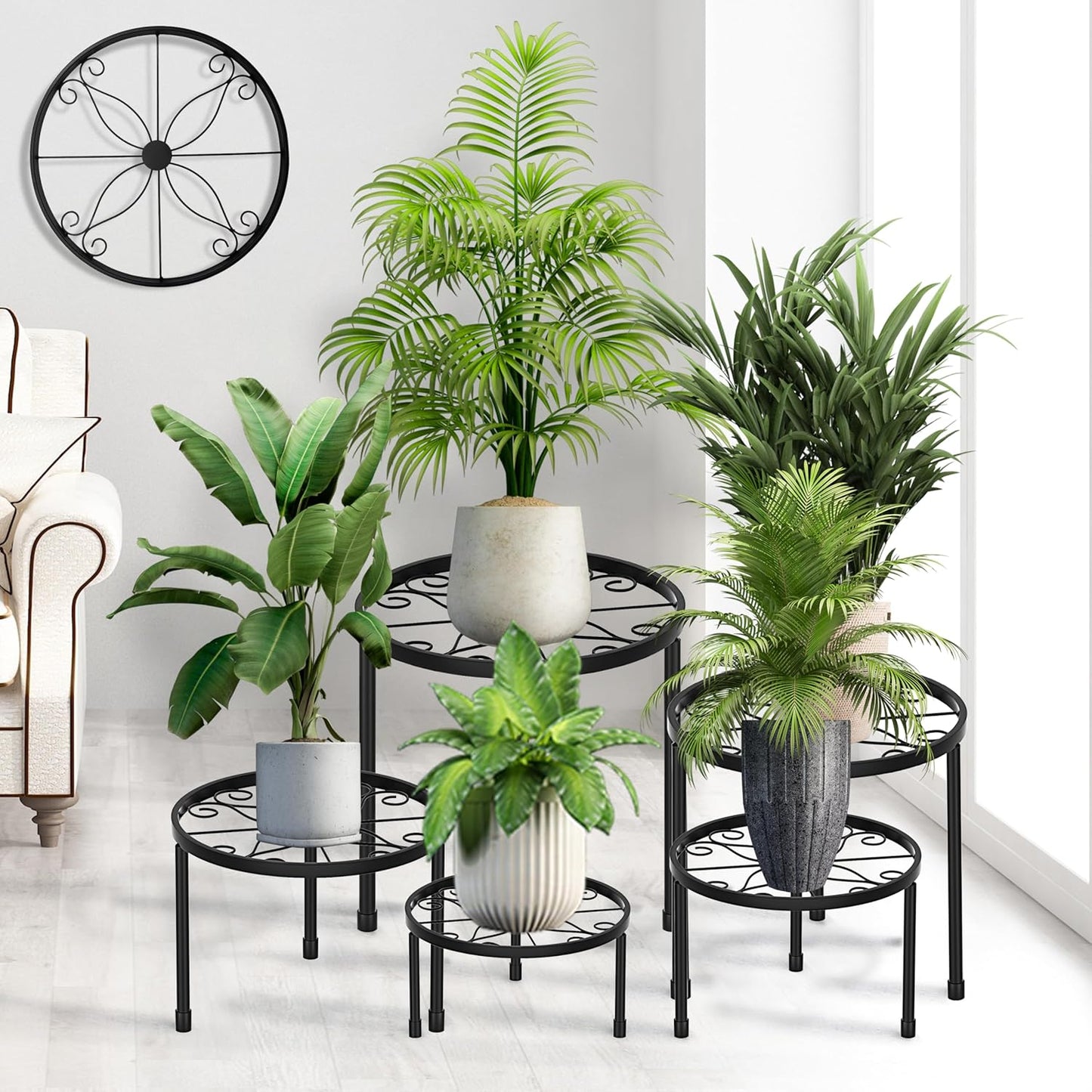 CADANI 5 Pack Metal Plant Stands for Outdoor Indoor, Anti-Rust Iron Flower Pot Stand, Heavy Duty Plant Pot Stand for Multiple Plant, Decoration Racks for Home, Patio & Garden