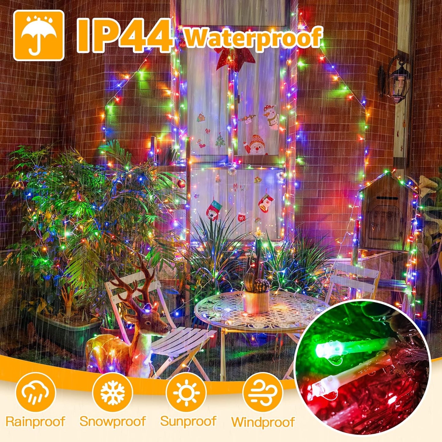 Ollny String Lights 120LED 40FT, Multicolor Fairy Lights Waterproof Connectable Timer, 8 Modes Plug in Christmas Light for Bedroom Outdoor Party Indoor Classroom Decorations