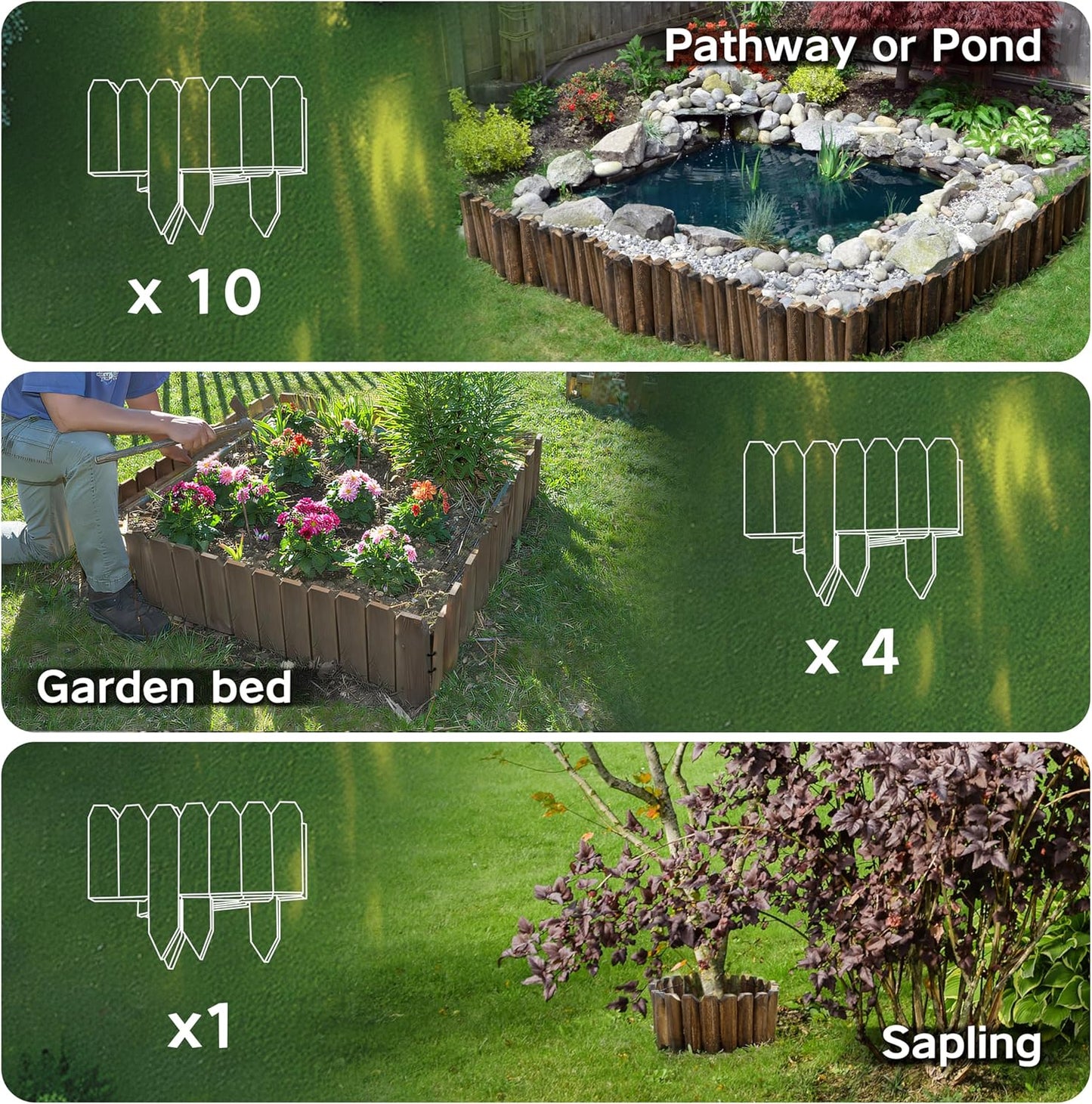 Wood Garden Edging, Wooden Fence Border Decorative Small Picket Panels for Flower Bed Barriers and Landscape Fencing (5.9" H x 47" L, 1 Pack)