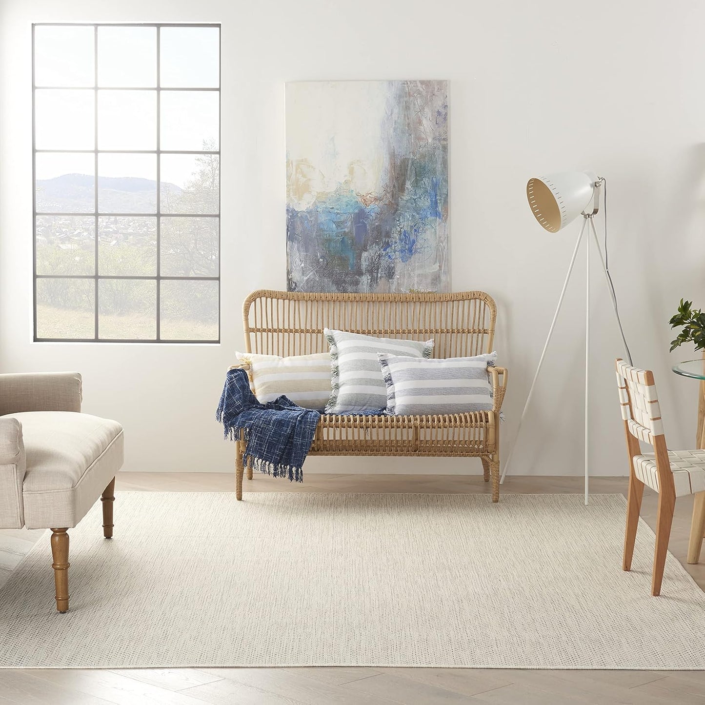 Nourison Home Courtyard Indoor/Outdoor Ivory Silver 9' x 12' Area Rug, Geometric, Easy Cleaning, Non Shedding, Bed Room, Living Room, Dining Room, Deck, Patio, Backyard (9x12)