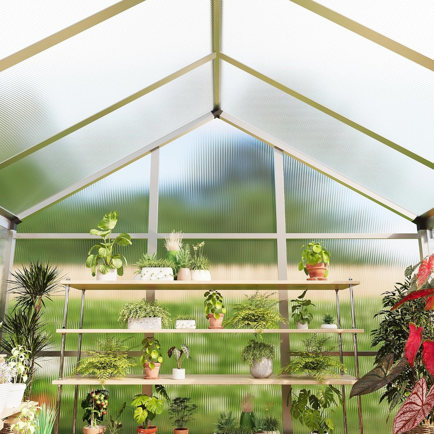 Garvee 6 x 10 FT Greenhouse, Greenhouses for Outside, Polycarbonate Greenhouse with Aluminum Frame, Lockable Door and Ajustable Roof Vent for Backyard, Green Houses for Outside Garden Backyard, Patio