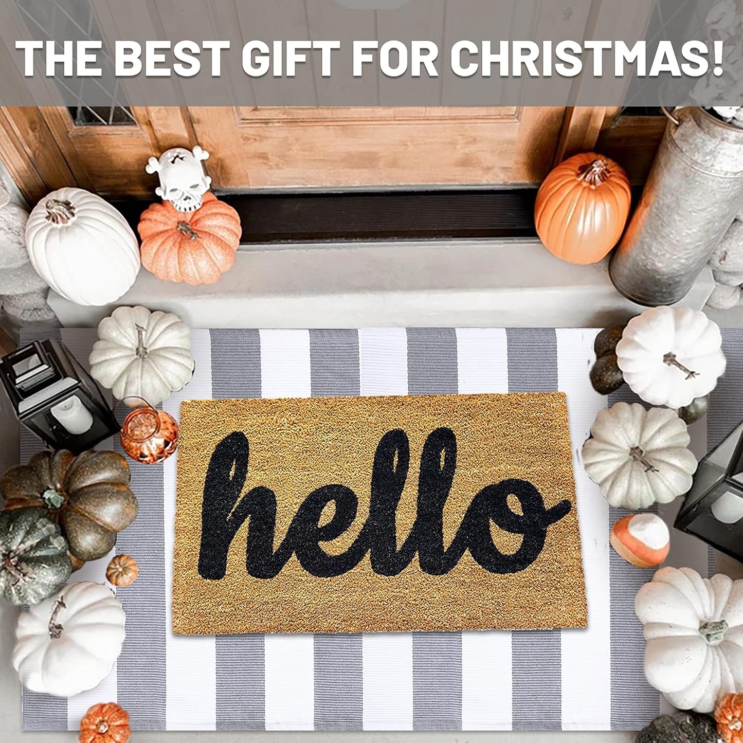 IOHOUZE Grey White Striped Rug -3X5 Front Door Mats Outdoor,Washable Rug for Front Porch Decor,Spring Summer Welcome Mats Outdoor Indoor, Doormat for Farmhouse/Entryway/Home Entrance