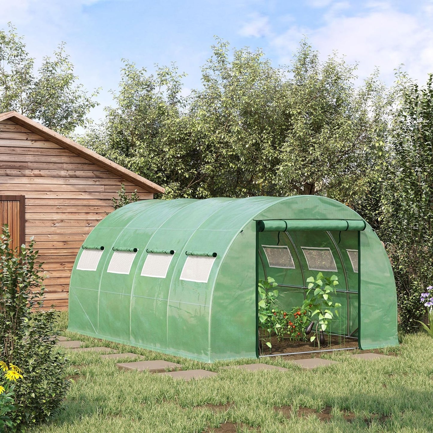 Ultimate Complete Greenhouse Kit, 13x10 Foot Walk-in Tunnel with Galvanized Steel Hoops, Includes 2 Zippered Mesh Doors & 10 Windows, Easy Assembly Green House