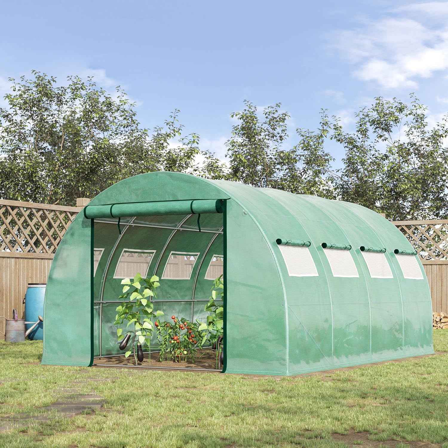 Ultimate Complete Greenhouse Kit, 13x10 Foot Walk-in Tunnel with Galvanized Steel Hoops, Includes 2 Zippered Mesh Doors & 10 Windows, Easy Assembly Green House
