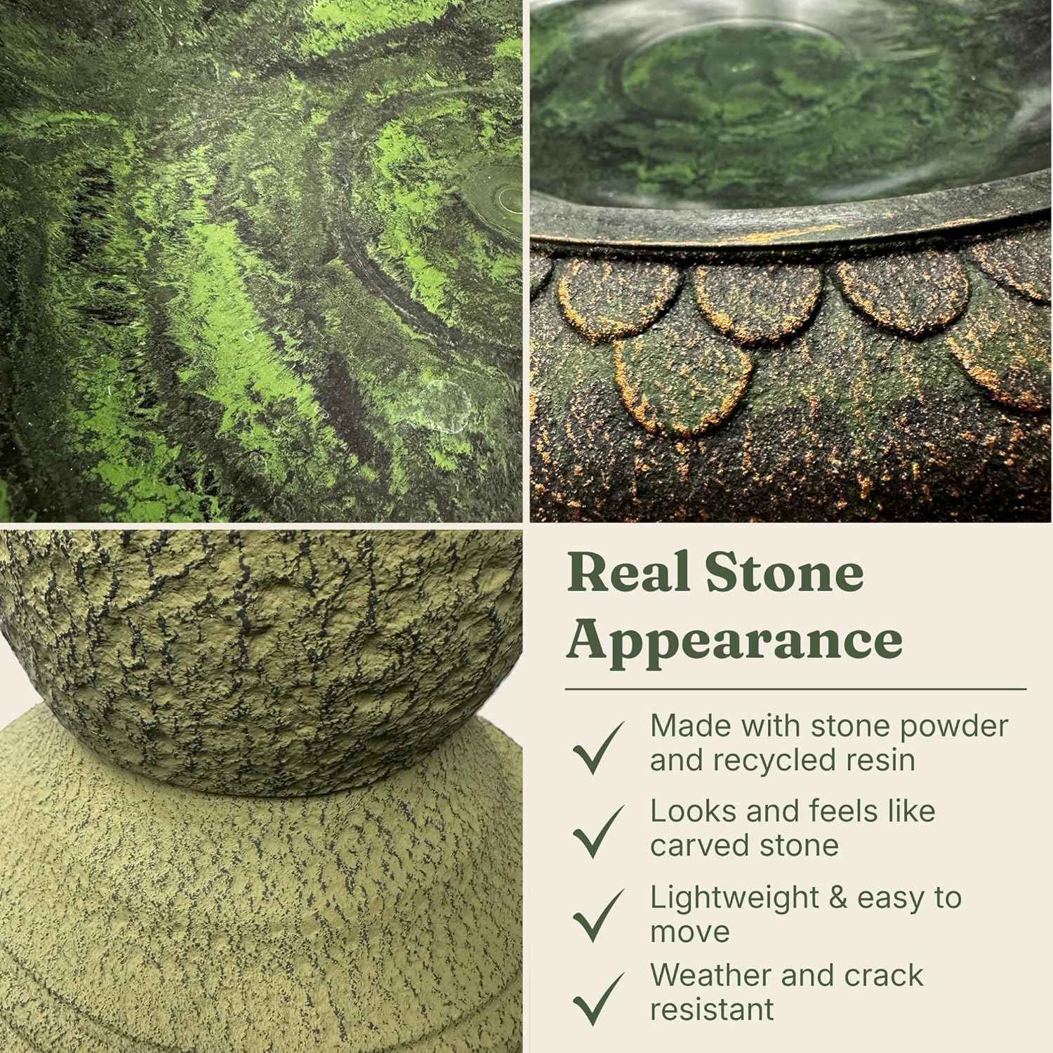Pedestal Birdbath with Solar Fountain, Resin Stone Composite Outdoor Garden Decor, Standing Bird Bath for Outside Patio Yard, 23-Inch Tall, Garden Fountain, Resin Bird Baths, Hummingbird Bowl