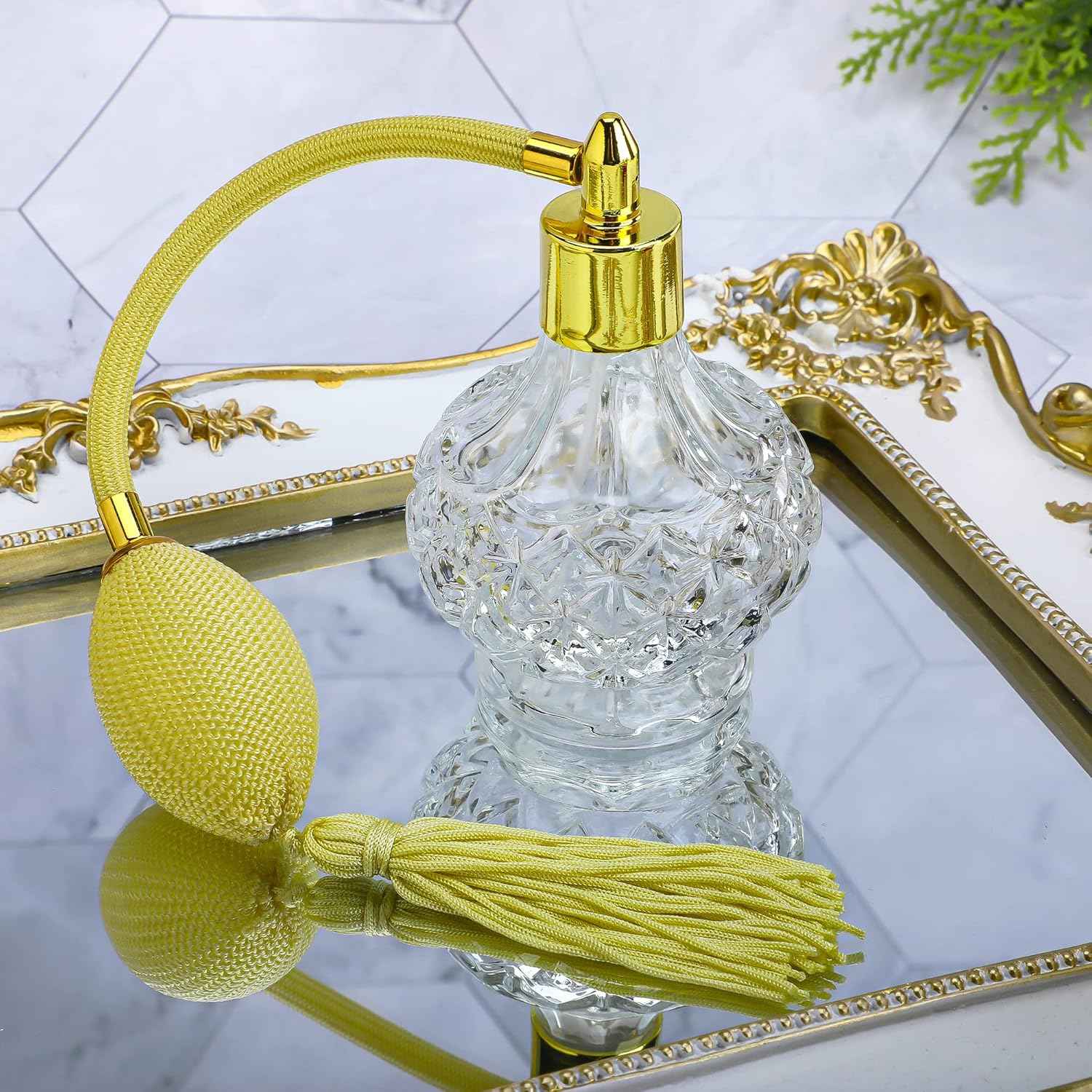 H&D HYALINE & DORA H&D Charming Clear Checked Carved Glass Empty Refillable Perfume Bottle with Spray Atomizer