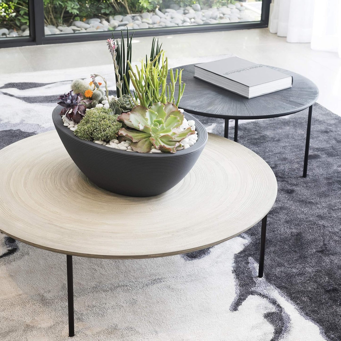 Crescent Garden Delano Oval Planter Bowl, Succulent Garden, Unique Indoor/Outdoor Double-Walled Plant Bowl with Plug- Oval Shape - 30" L x 21" W x 10" H (Caviar Black)