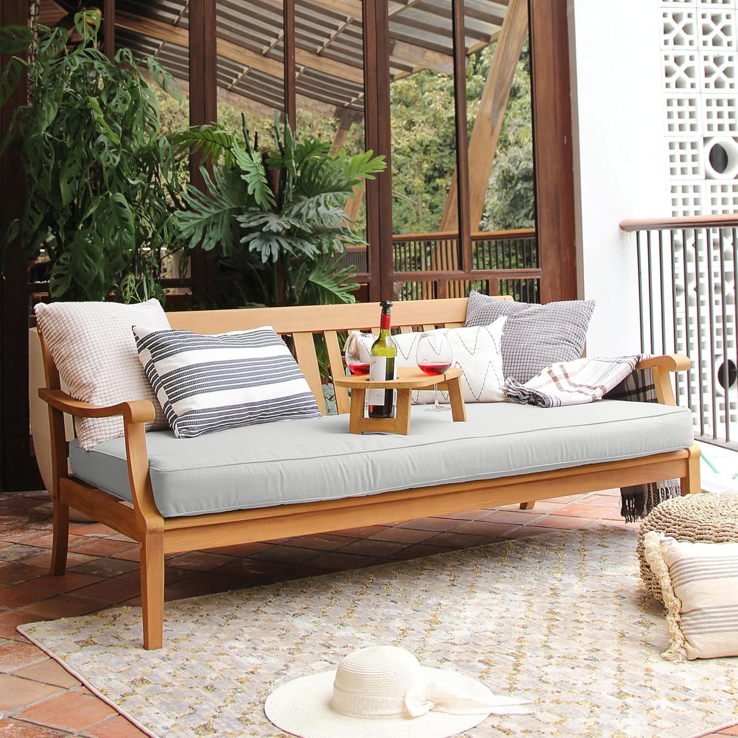 Cambridge Casual Robin Teak Wood Outdoor Sofa Daybed with Oyster Cushion