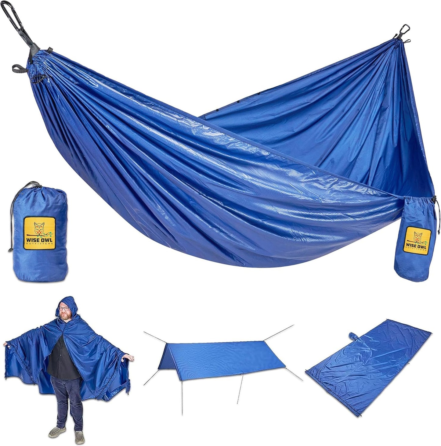 Wise Owl Outfitters Camping Hammock – 500lbs Portable Hammock with Tree Straps - Travel, Backpacking, Hiking, Outdoors Camping Gear - Single or Double