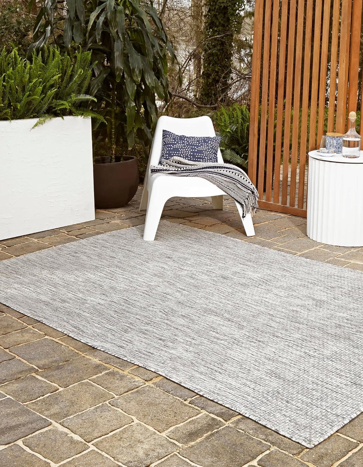 Unique Loom Collection Casual Transitional Solid Heathered Indoor/Outdoor Flatweave Area Rug (10' x 13' Rectangle, Light Gray/Ivory)