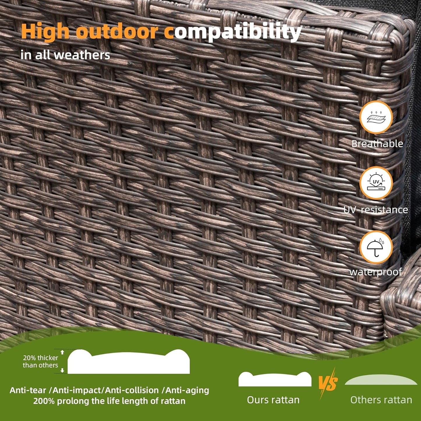 Outdoor Patio Sectional Sofa Set, 7-Piece Rattan Furniture, Patio Conversation Sets with 2 Ottomans Cushions, Seats 5, Dark Grey